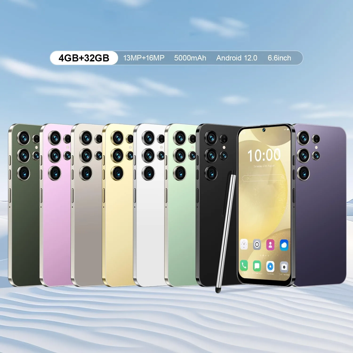 4G Smartphone Unlocked, Android 12.0 Mobile Phones 6.6'' HD+ Display, 4GB RAM 32GB ROM/256GB SD, 4G Dual SIM Dual Camera, Face ID+WiFi+BT+FM+GPS+OTG (Military Green)