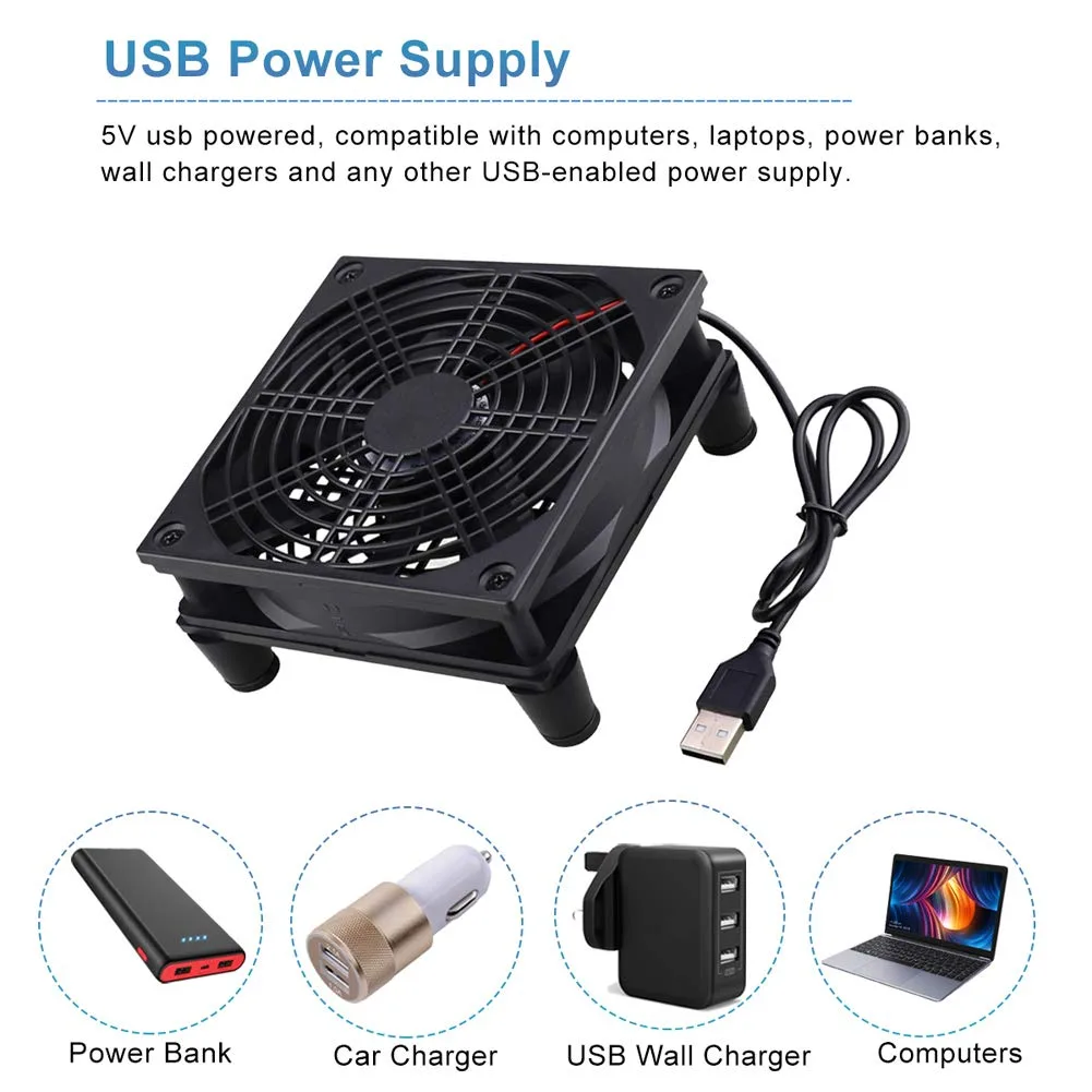 GDSTIME 120mm Router Fan Cooler, L/M/H 3 Speed Controller DC 5V USB Powered