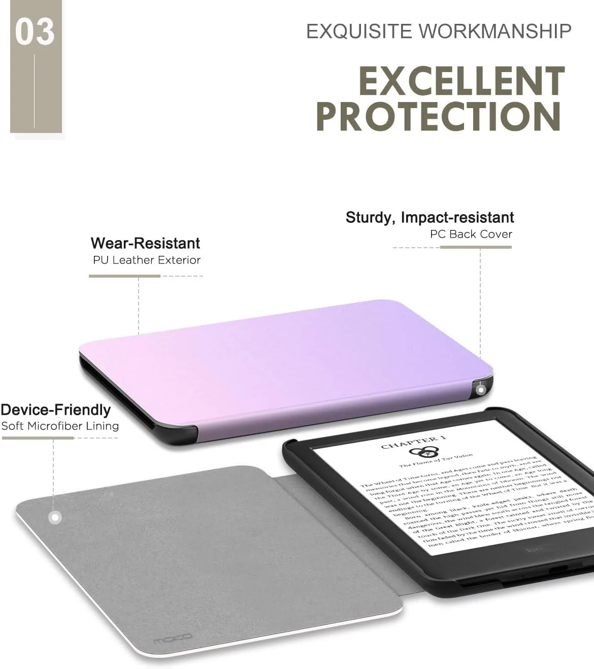 MoKo Case Fits 6" Kindle Basic 11th Generation 2024/2022, Gradient Purple