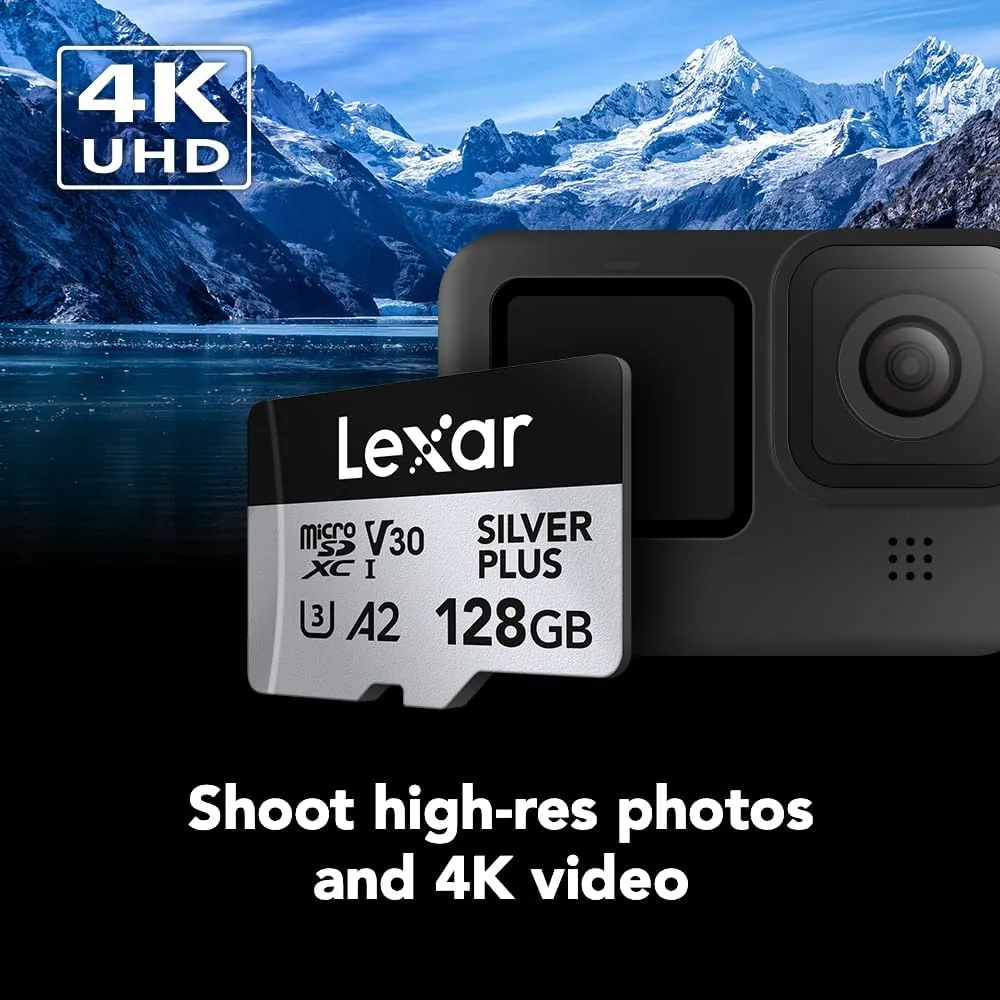 Lexar 128GB 2-Pack Silver Plus Micro SD Card, 205MB/s Read, 4K, V30, UHS-I