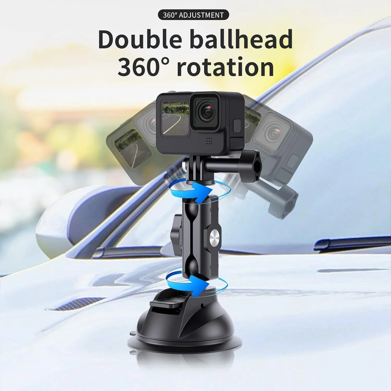 TELESIN Suction Cup Car Mount with Phone Holder, Windshield Window Dashboard Boats Vehicle Attach for DJI Osmo Pocket 4/3 Action 6/5/4 GoPro Mission 1 PRO Hero 13 Insta360 Luna Ultra Xtra Camera Mount