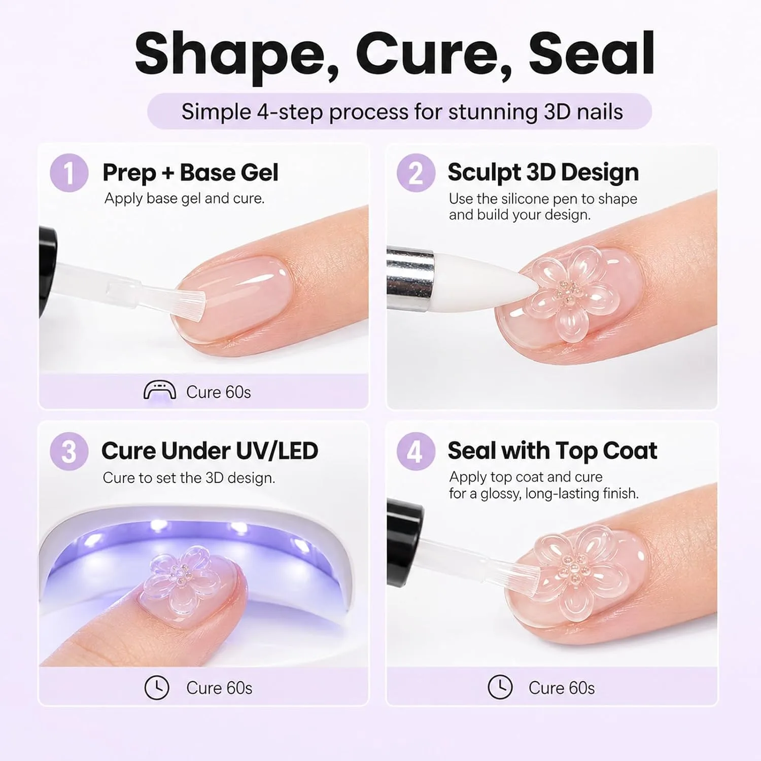 Beetles 3D Gel Nail Art, 30g Clear Solid Builder Nail Gel & Sculpting Pen