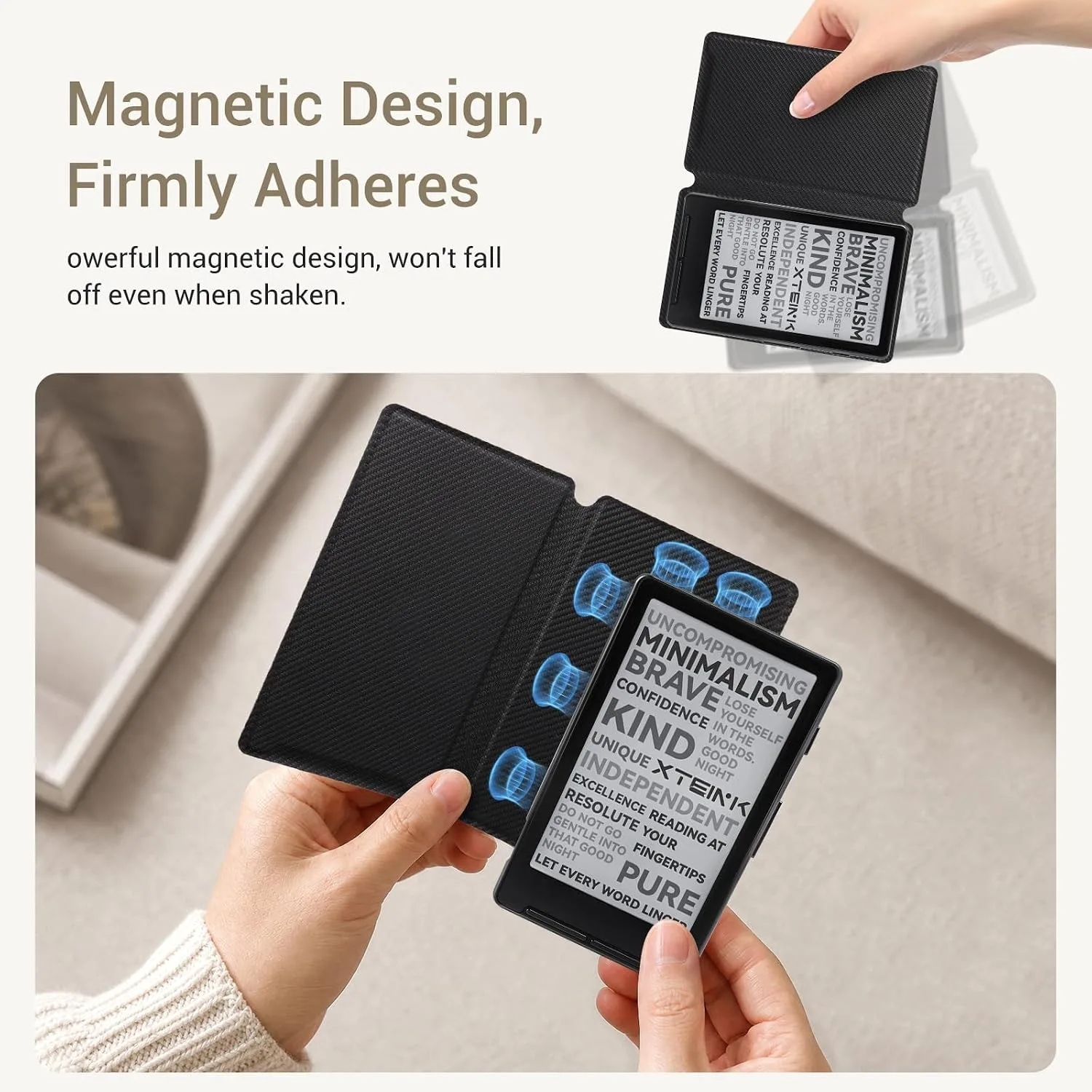 CoBak Magnetic Case for XTEINK X4, Ultra-Lightweight Protective Cover for Xteink X4 E-Reader, Secure Magnetic Attachment(Light Black)