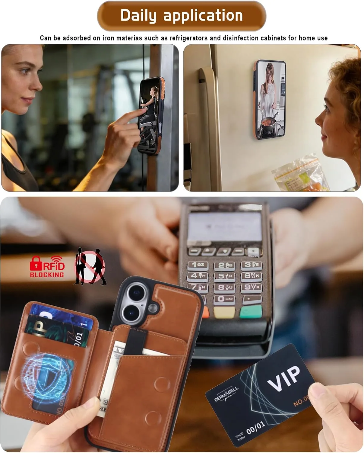Magnetic Detachable Wallet Case for iPhone 17 with Kickstand,2-in-1 MagSafe Compatible RFID Blocking Card Holder,Slim PU Leather Cover Brown