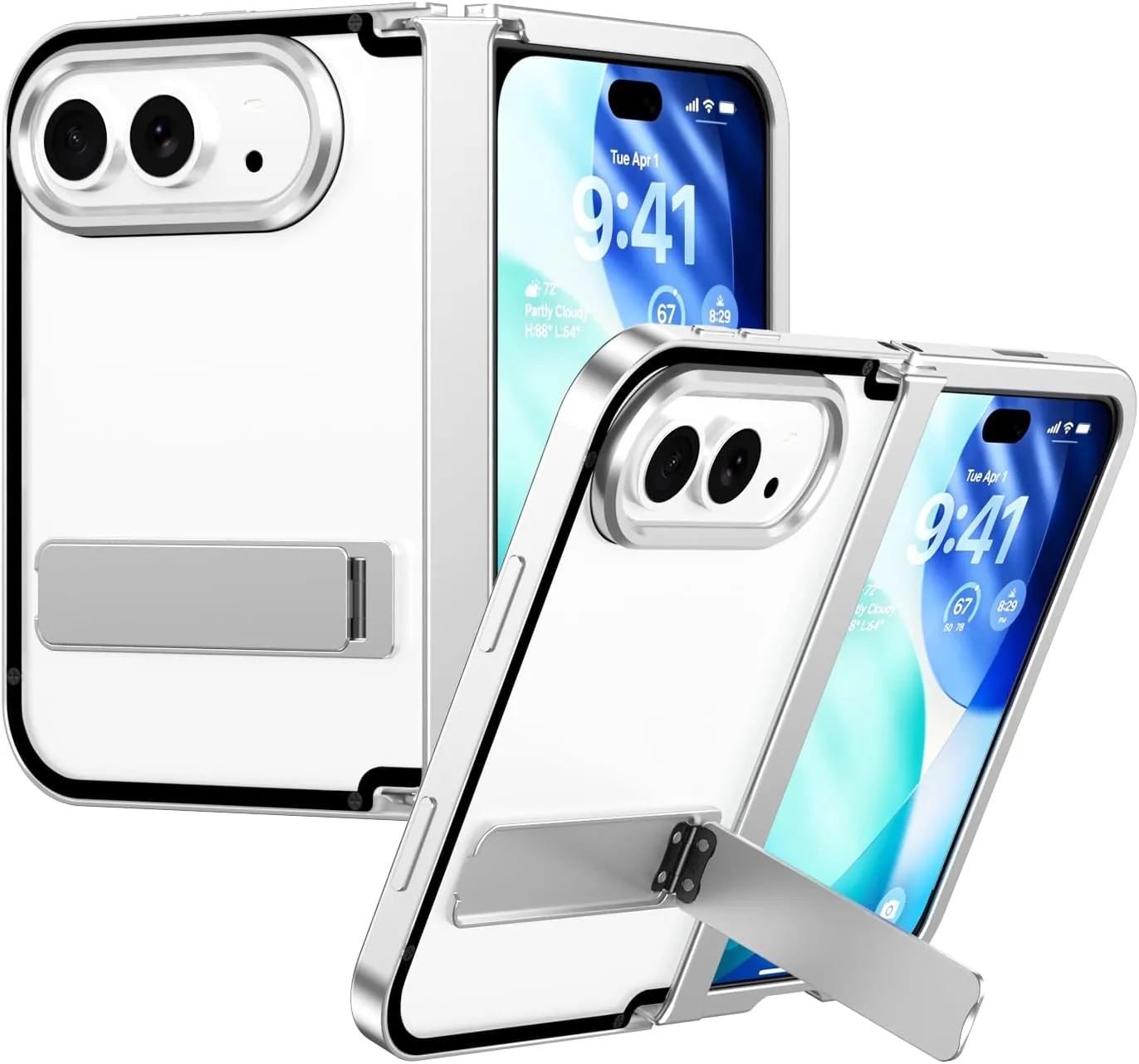 Carcasa de aluminio JIAONASHIJA para iPhone Duo con soporte abatible color blanco
