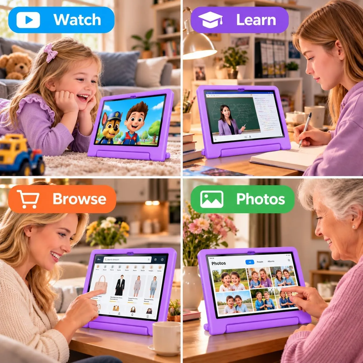 JREN
10.1"
Android
15
Tablet
with
Case,
64GB
Storage,Octa-Core
Purple