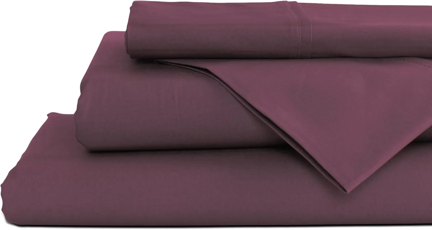Linen Home 100% Cotton Percale King Sheets, 4Pc Cooling Set - Damson Berry