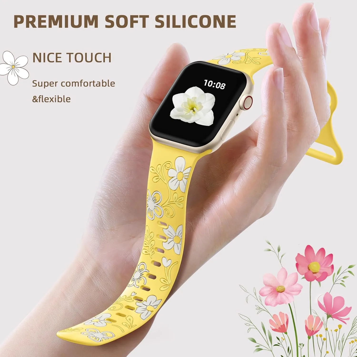 Witzon Floral Silicone Band Compatible with Apple Watch Bands For Women