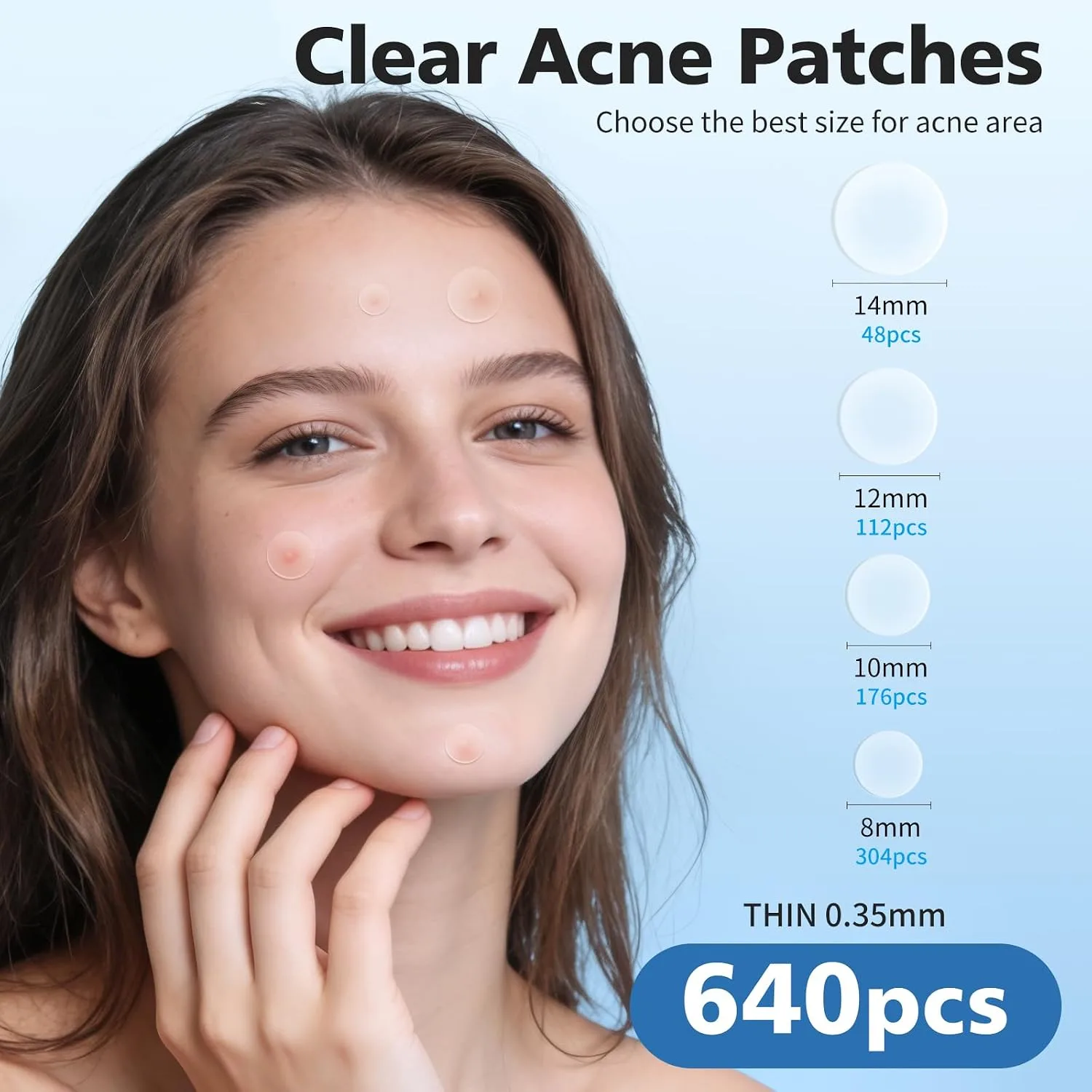QUSTERE Pimple Patches for Face, Hydrocolloid Acne Patches, Zit Patch Covers, Spot Stickers with Tea Tree, Salicylic Acid & Cica Oil| 4 Sizes (8mm,10mm, 12mm,14mm) | 640 Count