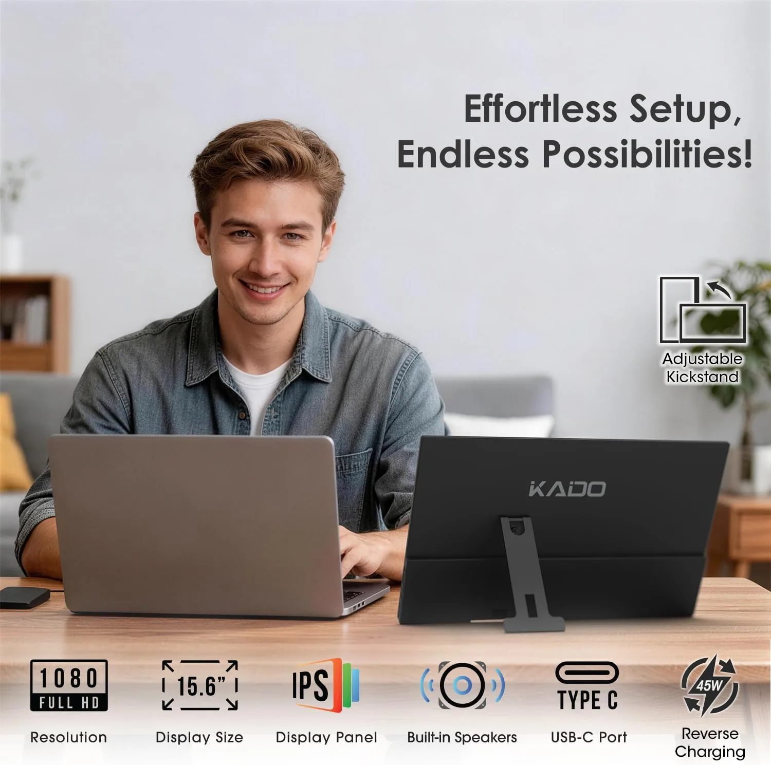 Kado 2-Pack Portable Monitor 15.6-Inch 1920x1080 USB-C HDMI IPS Display