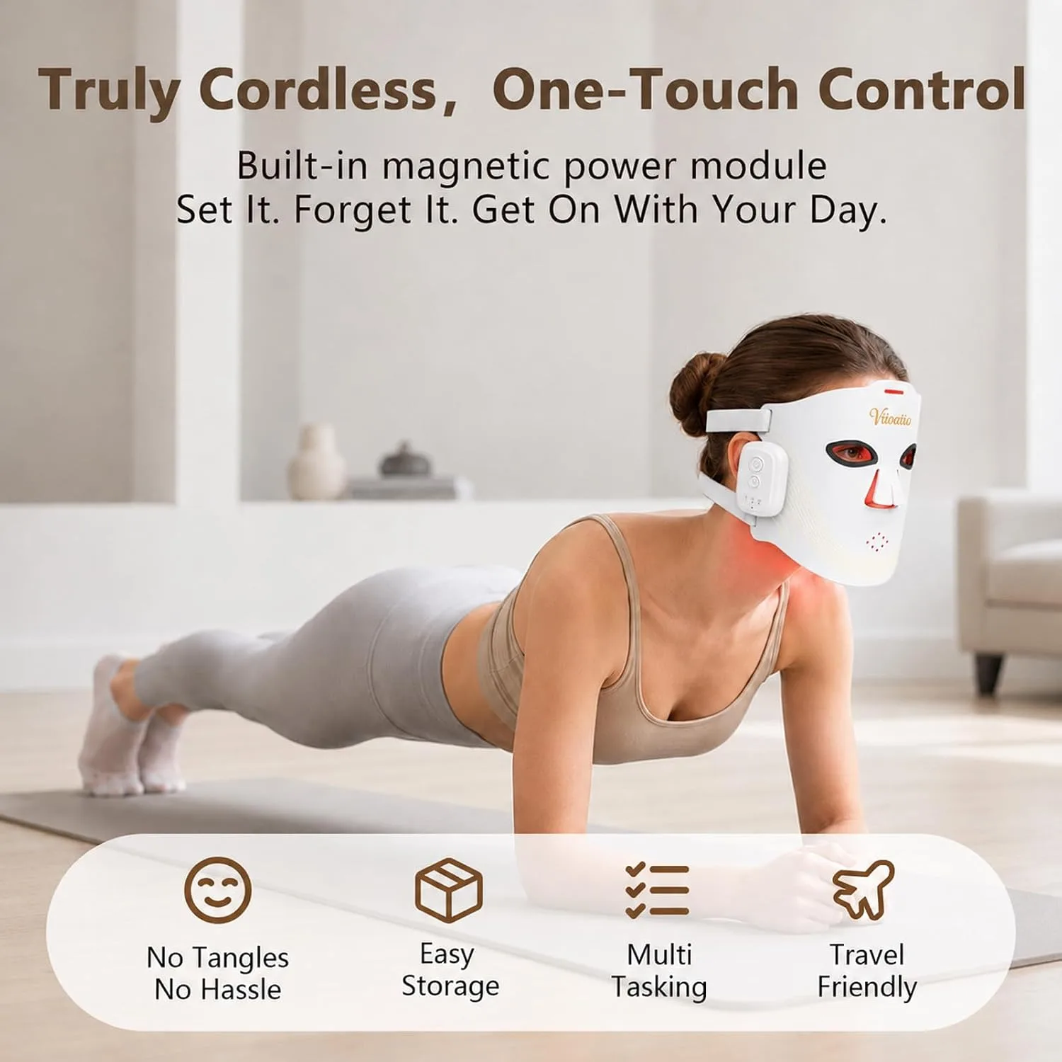 Wireless LED Light Therapy Face Mask, 850nm NIR 4-in-1 Modes 336 LEDs, 33mW/cm² Power Red Light Therapy Face Mask with 2000mAh Rechargeable 5/10/20-Min Timer for 180 Mins Use for Home Travel Yoga