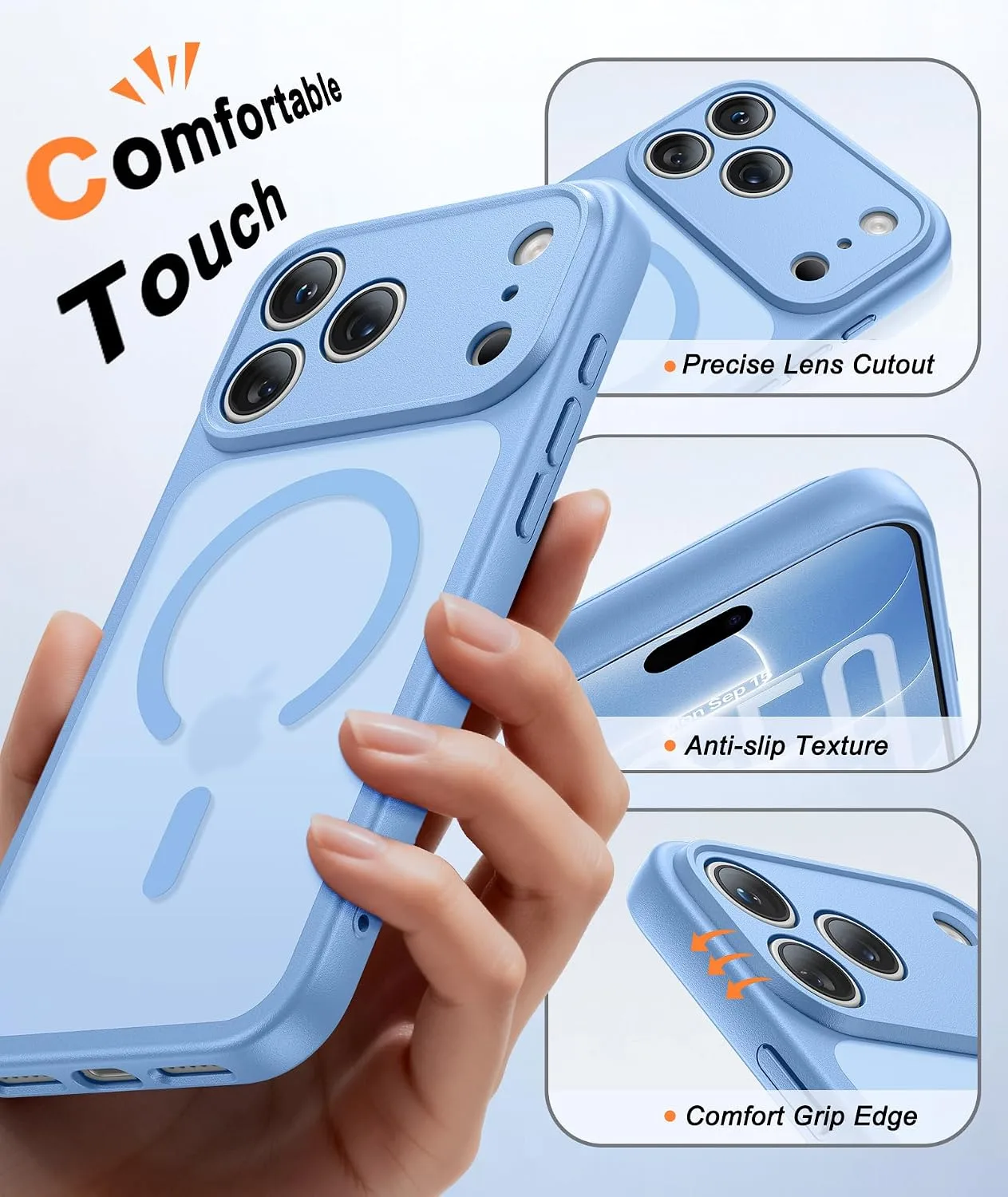 FNTCASE for iPhone 18 Pro Case / 17 Pro Case Fit for MagSafe Light Blue
