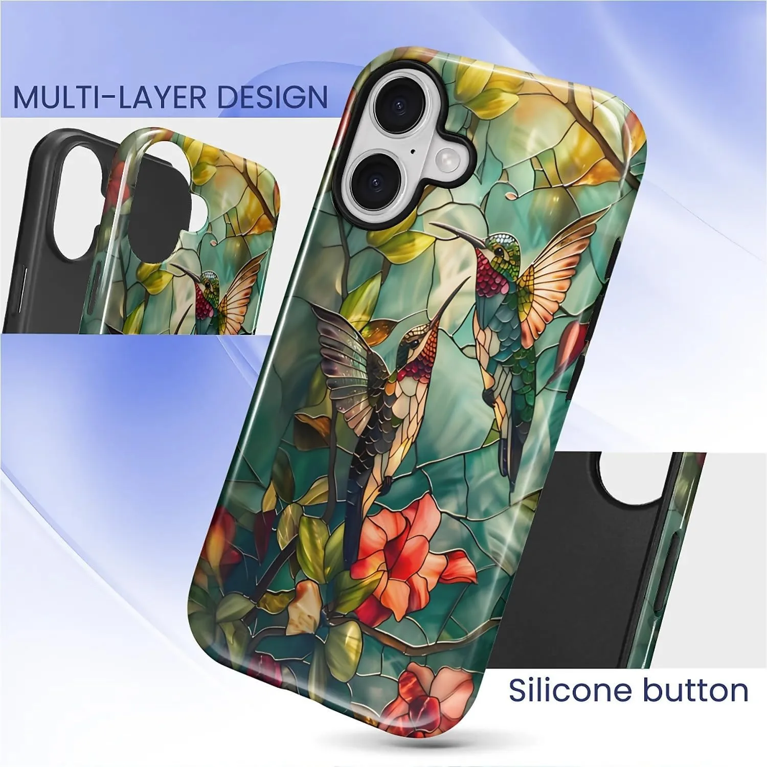 DAIZAG Case for iPhone 17,Mixed 2 Layer Design Shockproof Soft TPU Ddouble Protection Phone Case for iPhone 17-Gorgeous Hummingbird