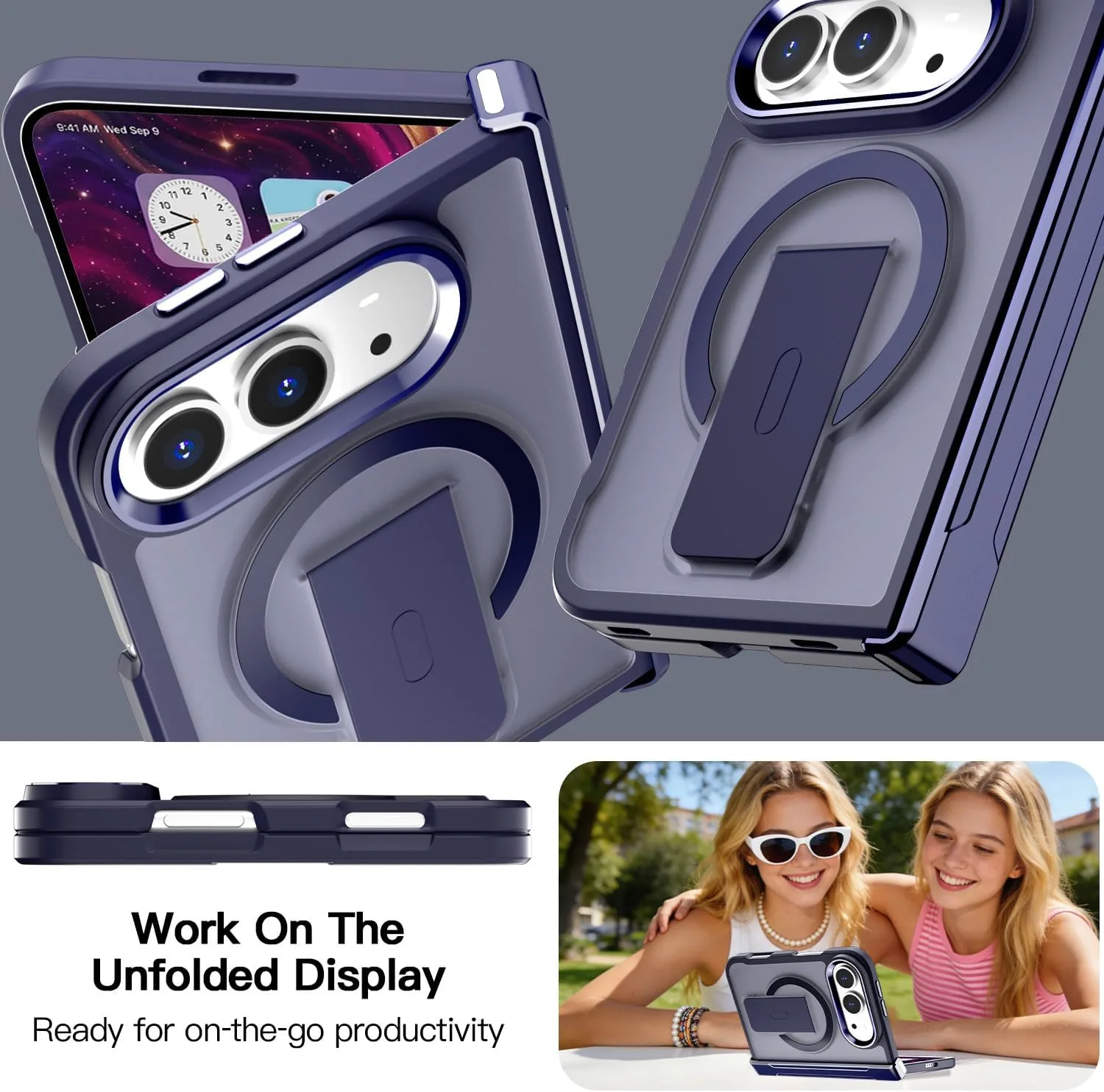 AICase for iPhone Duo Case,Fold Translucent with Hinge+Ring Stand