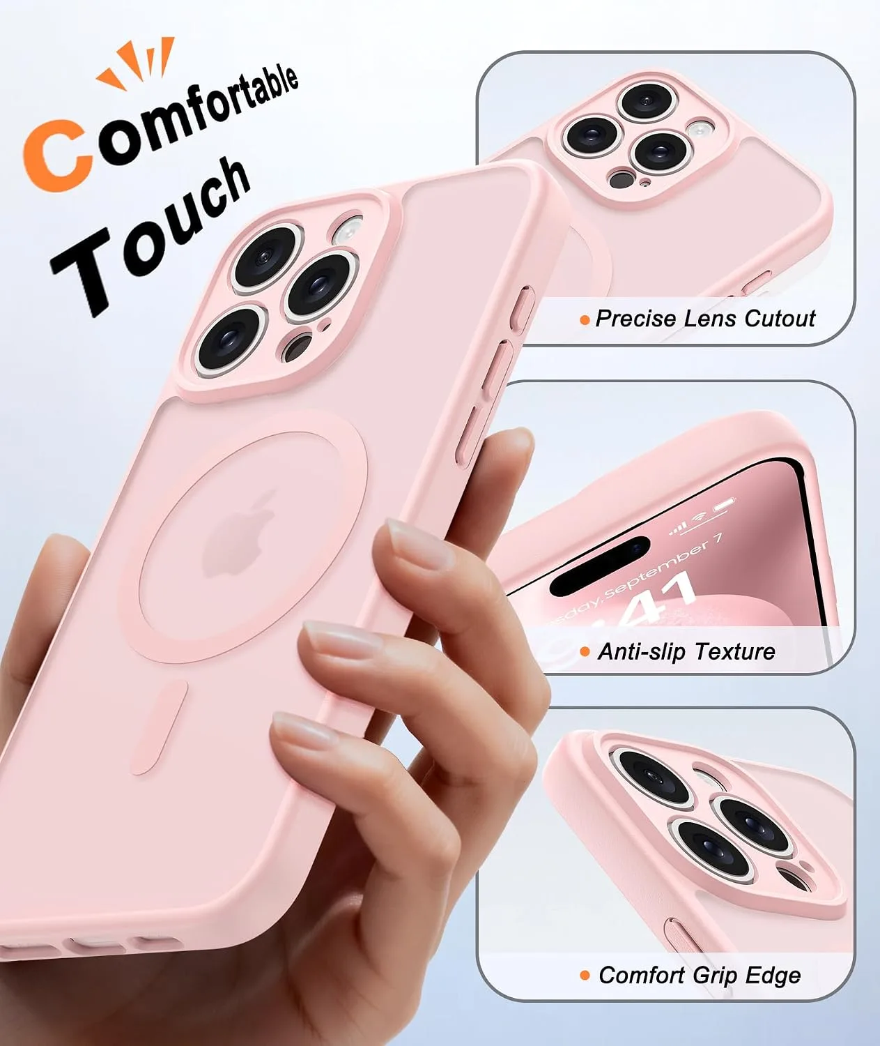 FNTCASE for iPhone 15-Pro Max Case Fit for MagSafe Light Pink
