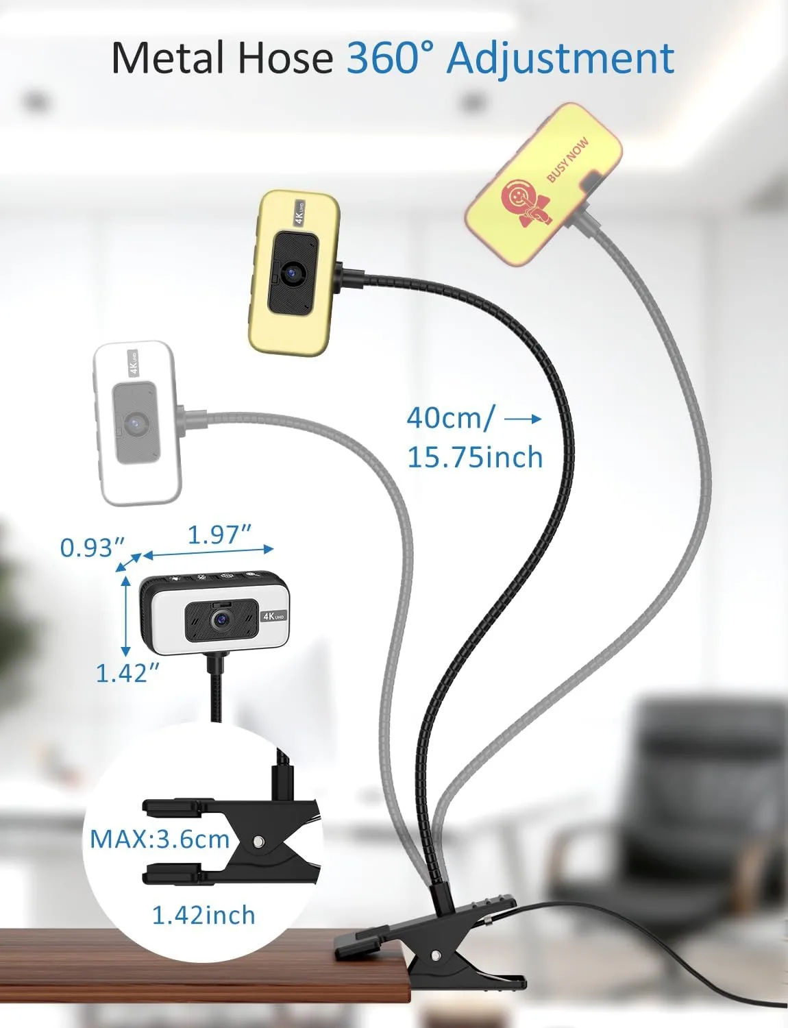 4K Webcam for PC with Light, PDAF Autofocus and Mic for PC Streaming