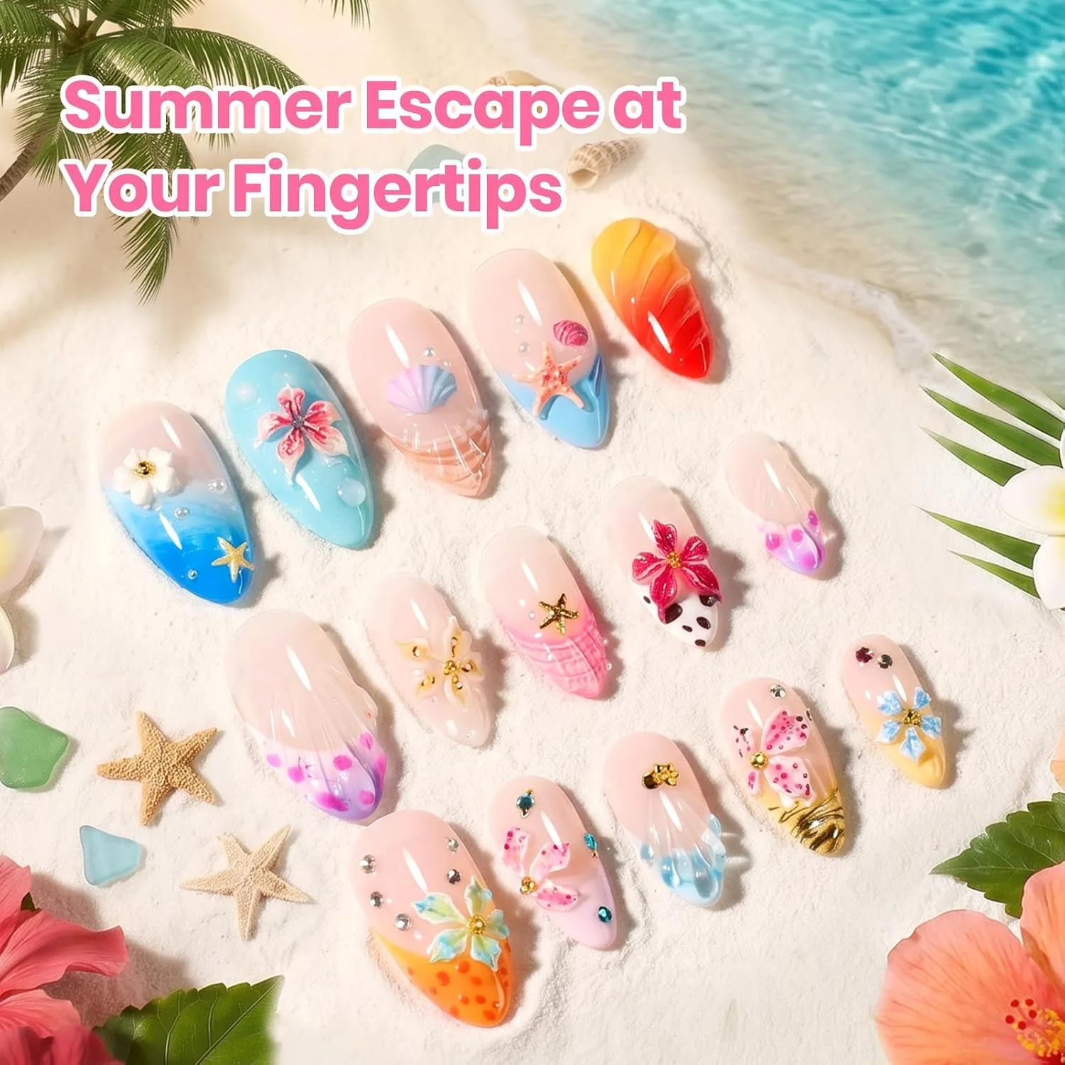Beetles 3D Gel Nail Art White Clear Pink Coral Sands, with UV LED Nail Lamp