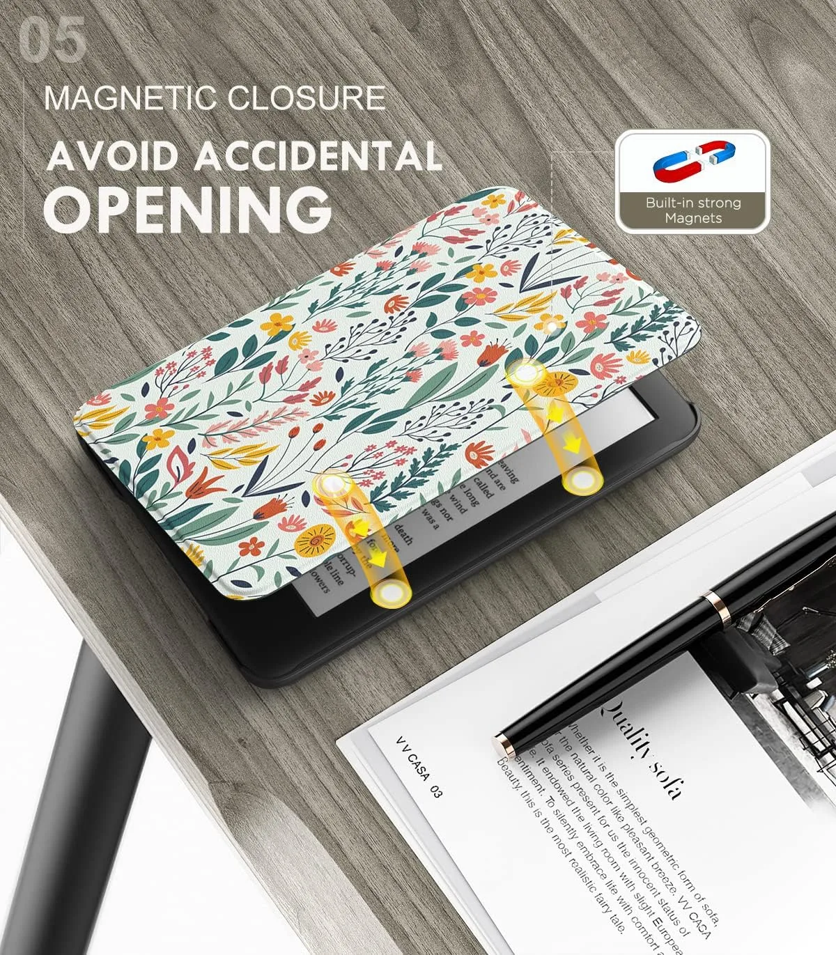 MoKo Case for 6" Amazon Kindle Basic 11th Gen 2024/2022, Flowers