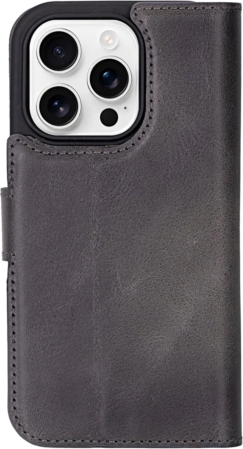 VENOULT Wallet Case for iPhone, Full Grain Genuine Turkish Leather, Magnetic Detachable, RFID 4 Card Slots, Business Style, Compatible with MagSafe (Sandy, iPhone 16 Pro)