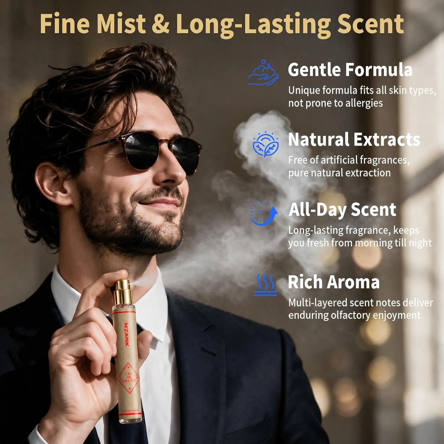 MZANK Cologne for Men, 4 Pack Perfume for Him, Mens Cologne Sampler Sets, Travel Size Perfume, Eau de Toilette, Body Spray Long Lasting Gifts for Him Birthday Anniversary Valentines Christmas