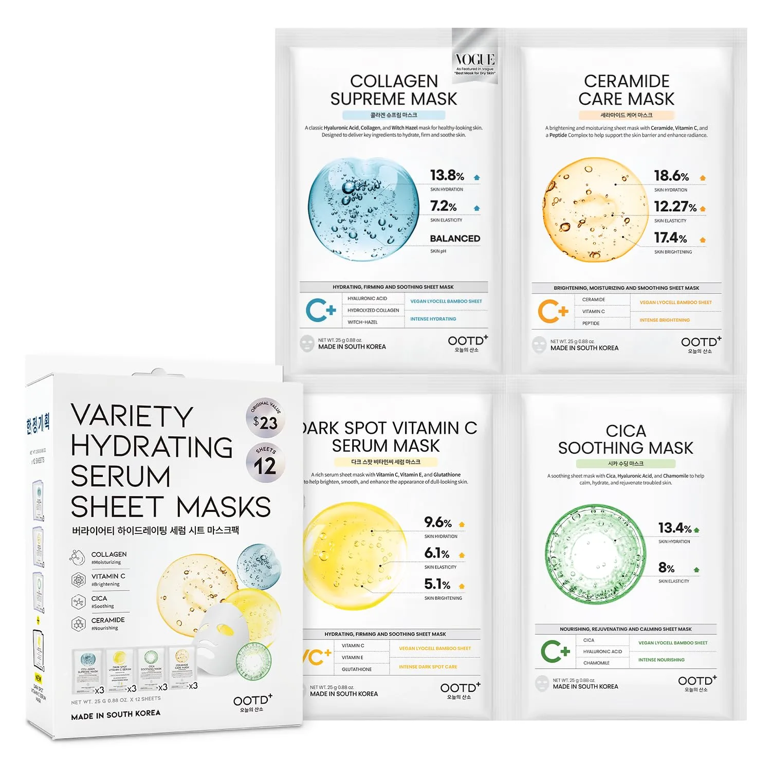 #OOTD Sheet Masks Hydrating 30-Pack | korean face Sheet Mask Combo