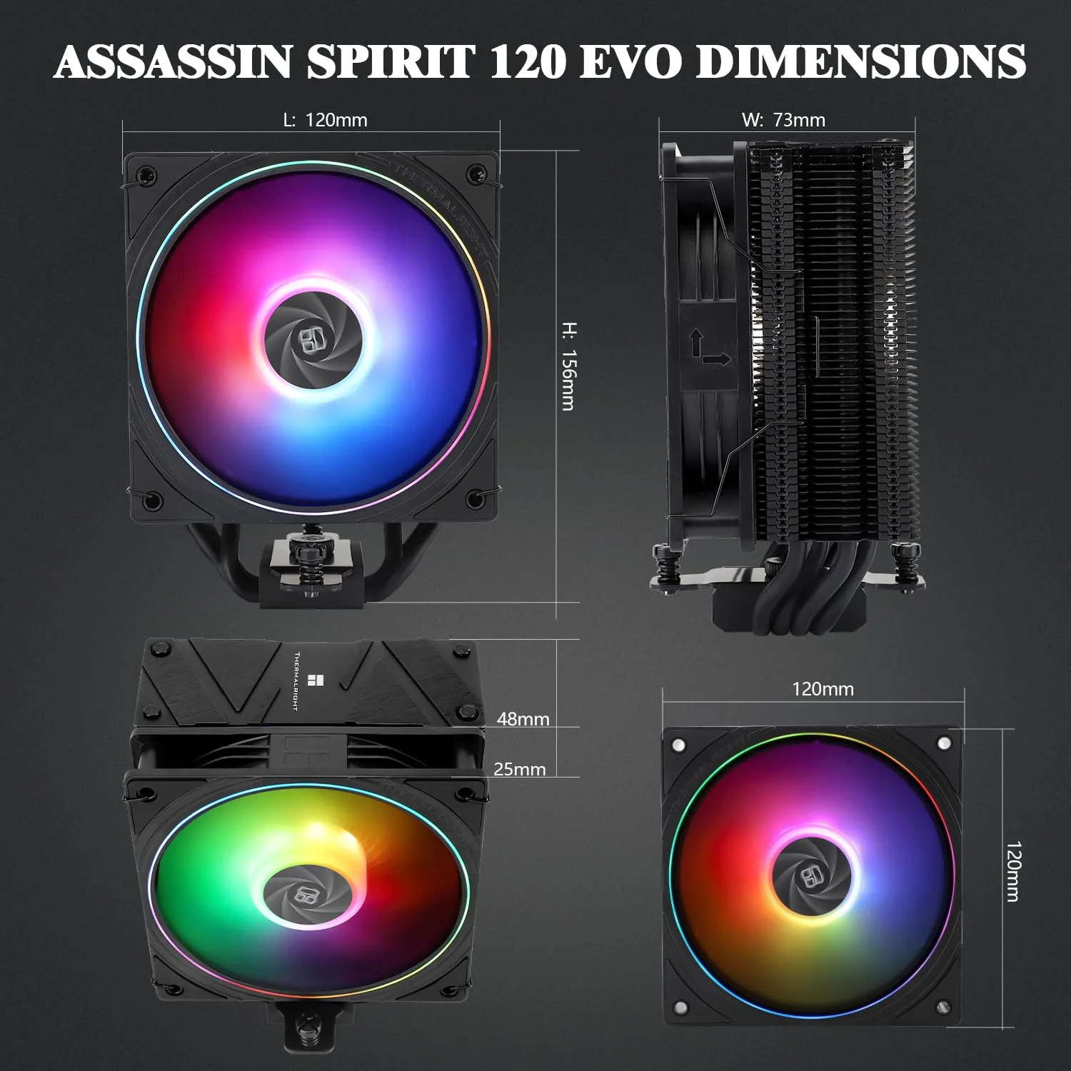 Thermalright Assassin Spirit 120 EVO CPU Cooler, TL-S12-S PWM Quiet ARGB Fan CPU Air Cooler, 2000RPM Speed, Low Noise Computer Heatsink Cooling, Support for AM4/AM5, Intel lga1700/1851/1150/1151/1200
