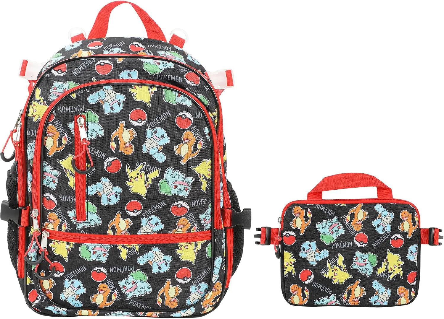 Bioworld Pokemon Starters & Pokeballs All-Over Print 16" Backpack & Lunch Kit Value Set