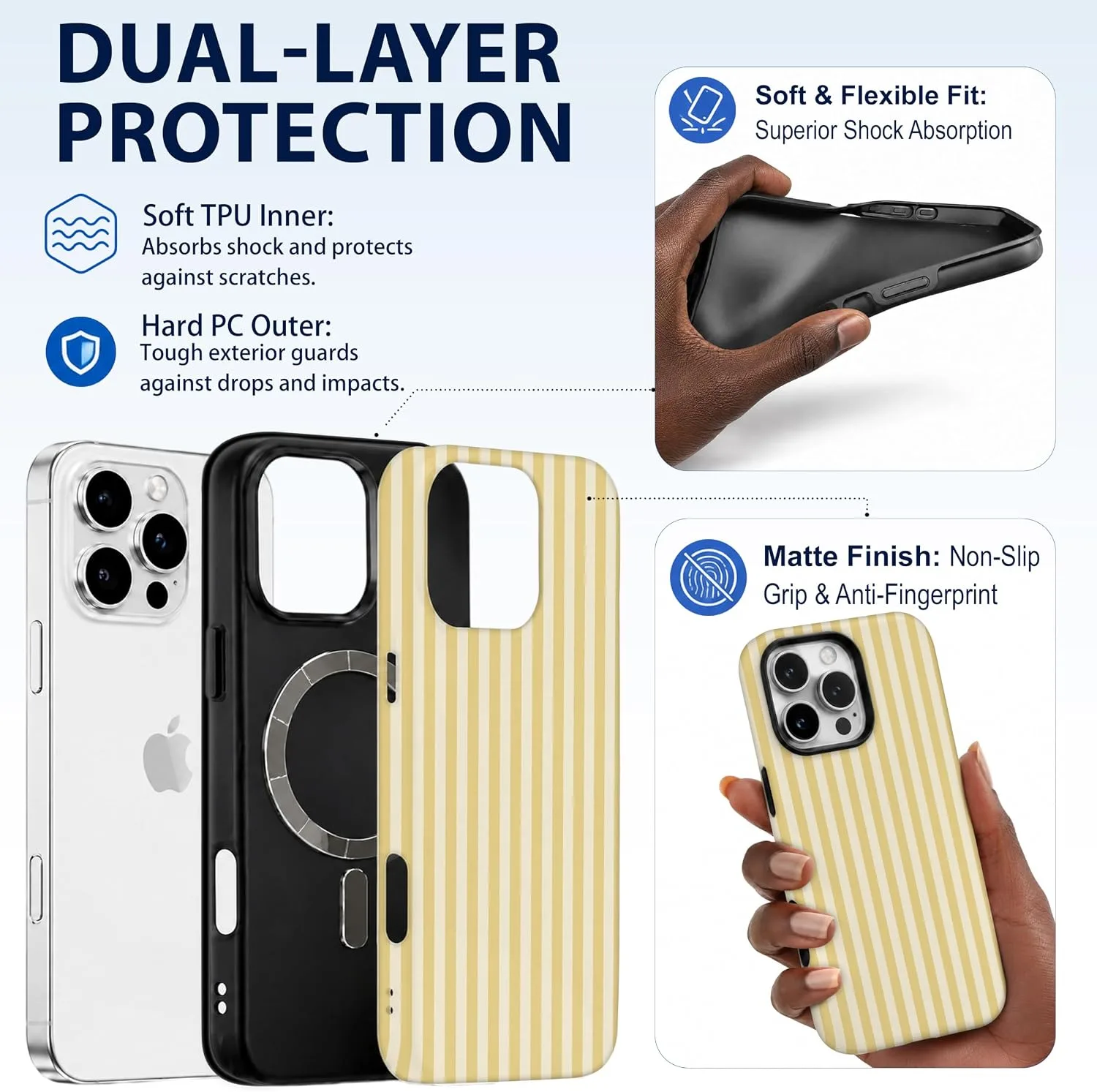 Magnetic for iPhone 16 Pro Phone Case, Chic Butter Yellow Striped