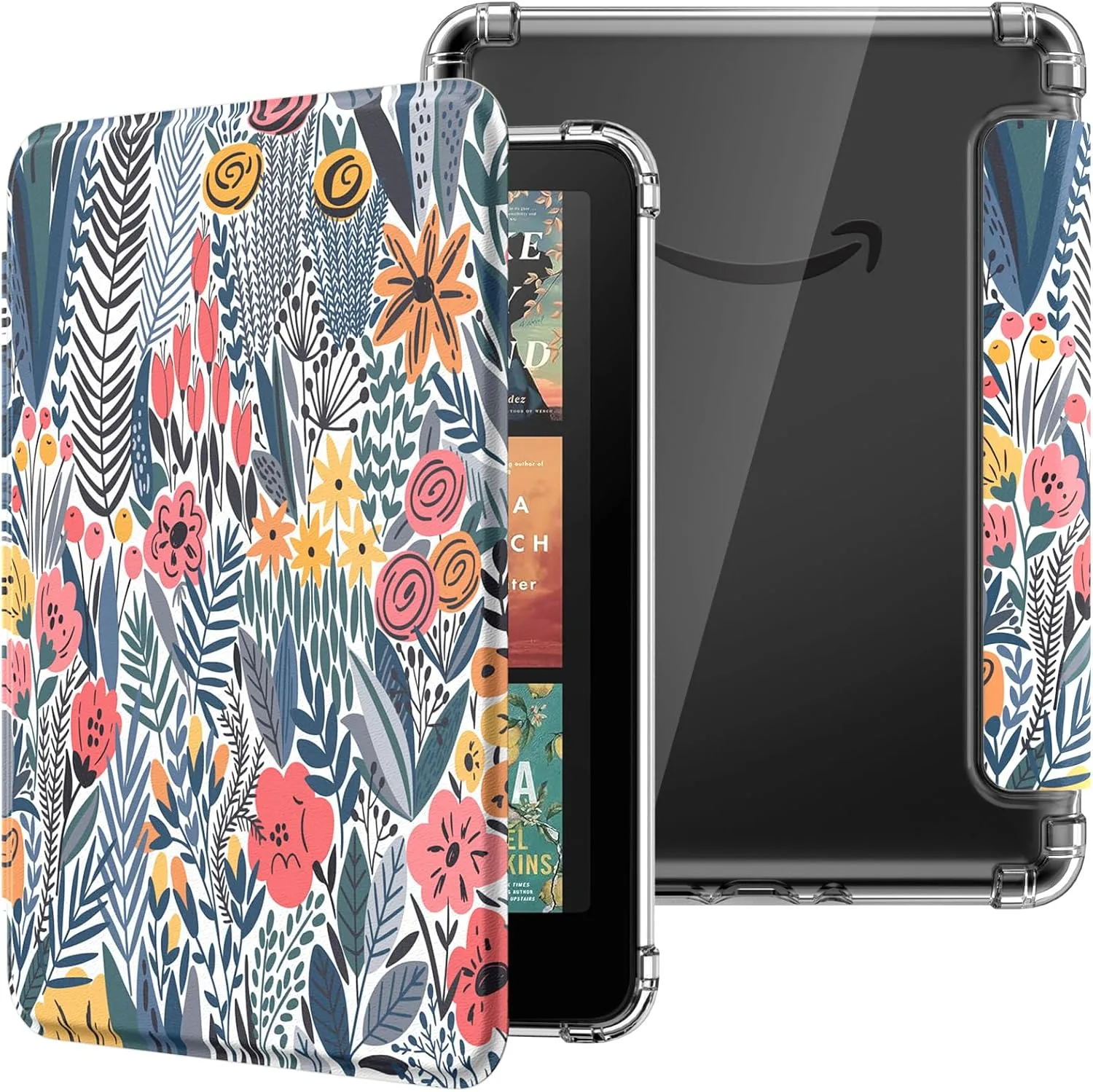 MoKo Case for Kindle Paperwhite 12th Gen & Colorsoft 2024,Blue Leaf Flower