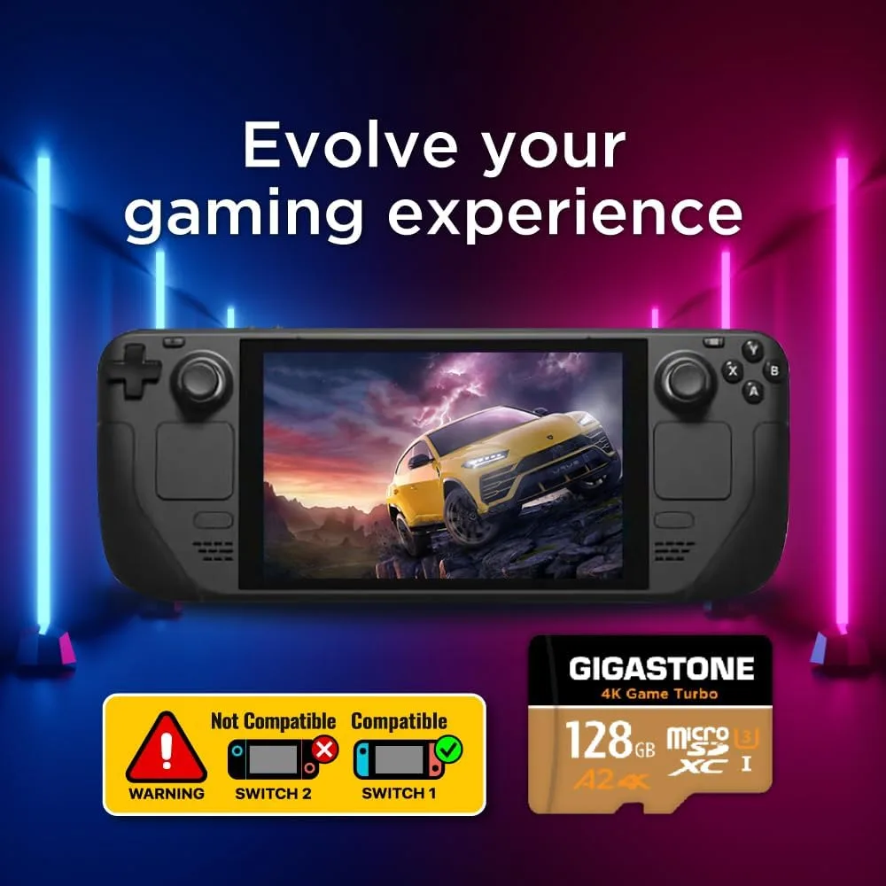 【for Switch 1 Only】 GIGASTONE 128GB Micro SD Card, 4K UHD Game Turbo, MicroSDXC Memory Card for Nintendo-Switch 1, R/W 100/50 MB/s, Action Camera, A2 V30, UHS-I U3, C10【5-Yrs Free Data Recovery】