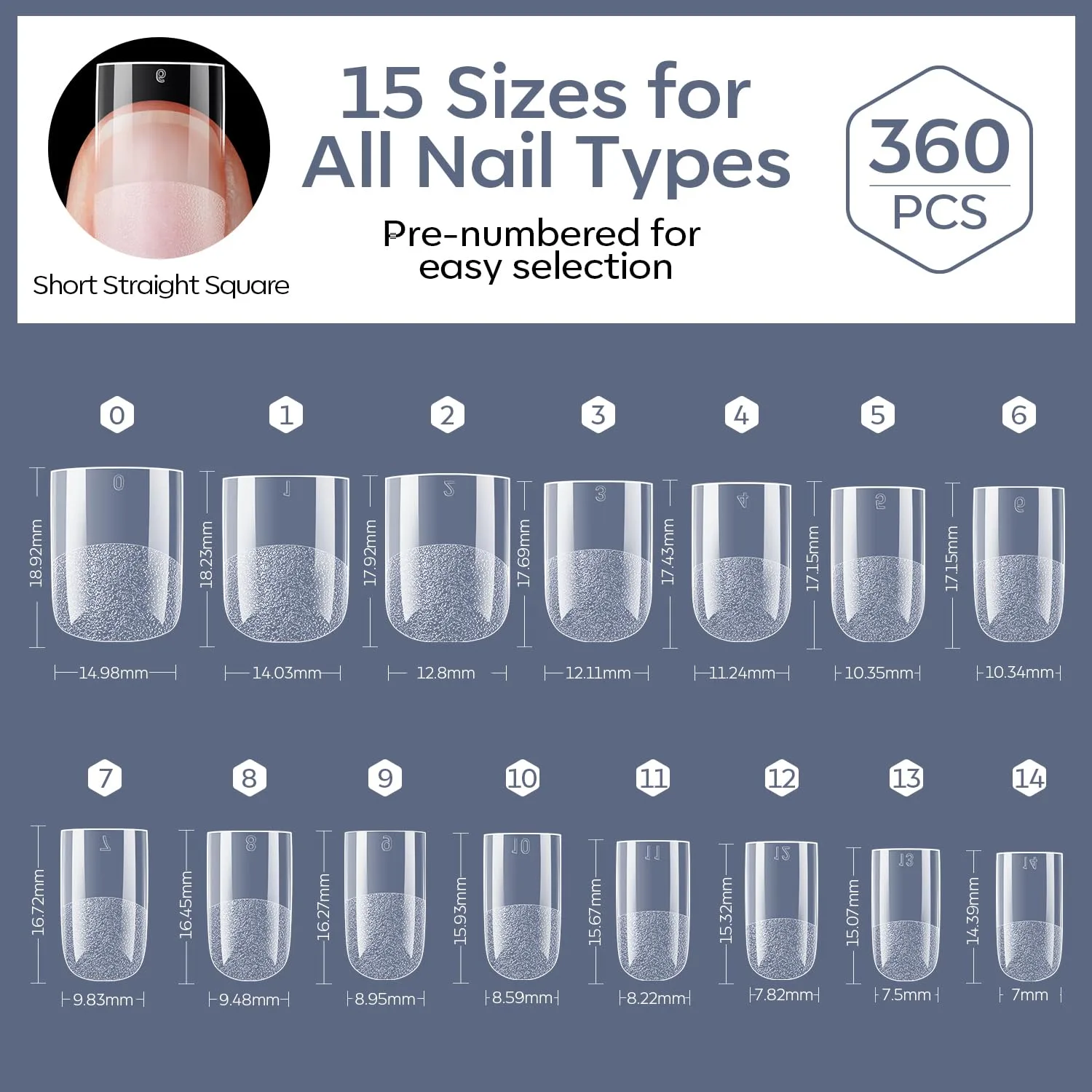 Modelones Short Straight Square Nail Tips 360pcs Clear Fake Press On Nails