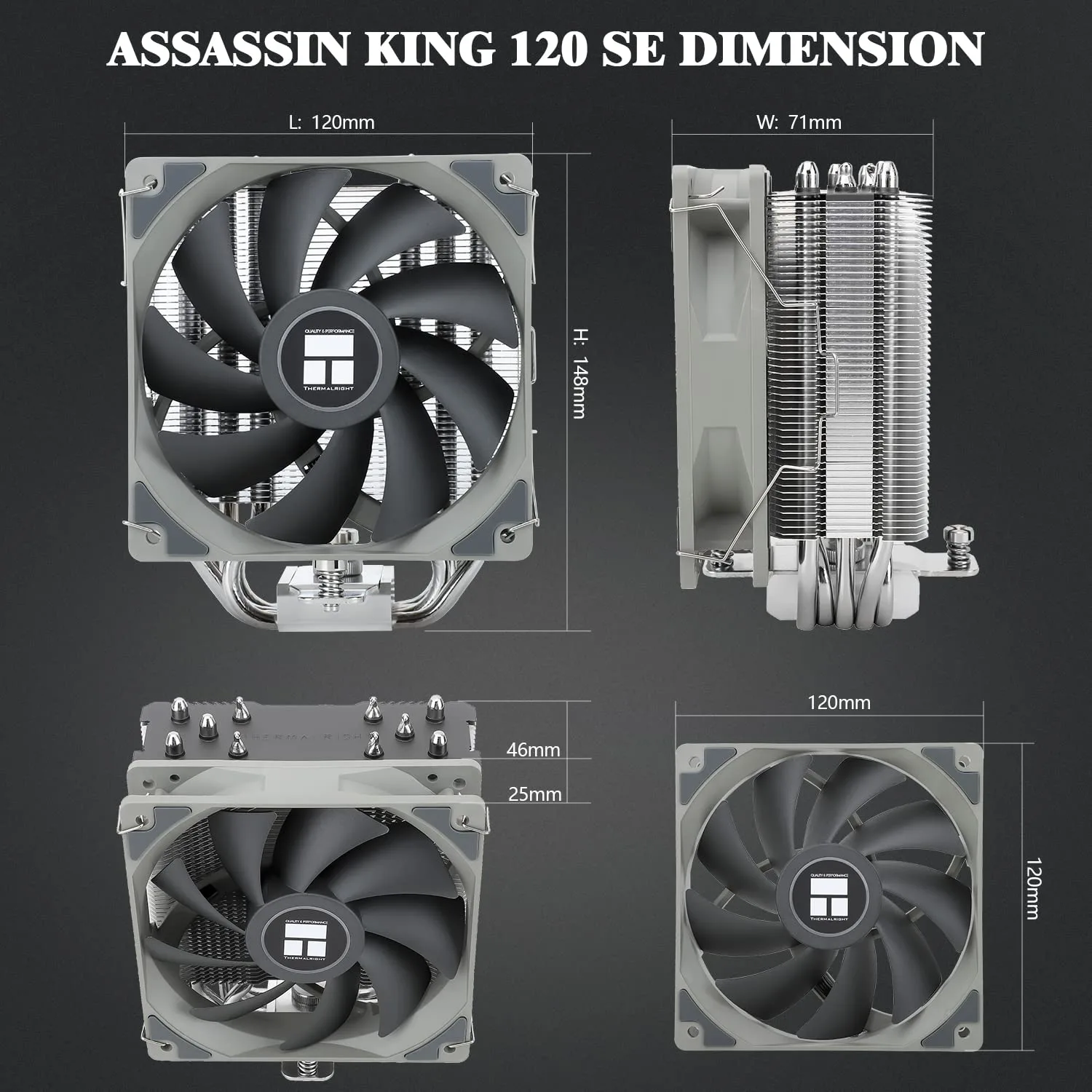 Thermalright Assassin King 120 SE CPU Air Cooler, 5 Heatpipes Heatsink Cooling, TL-C12C PWM Fan with 1550RPM Speed, Low Noise 25.6DBa, for AM4/AM5/Intel LGA 1700/1851/1150/1151/1155/1200
