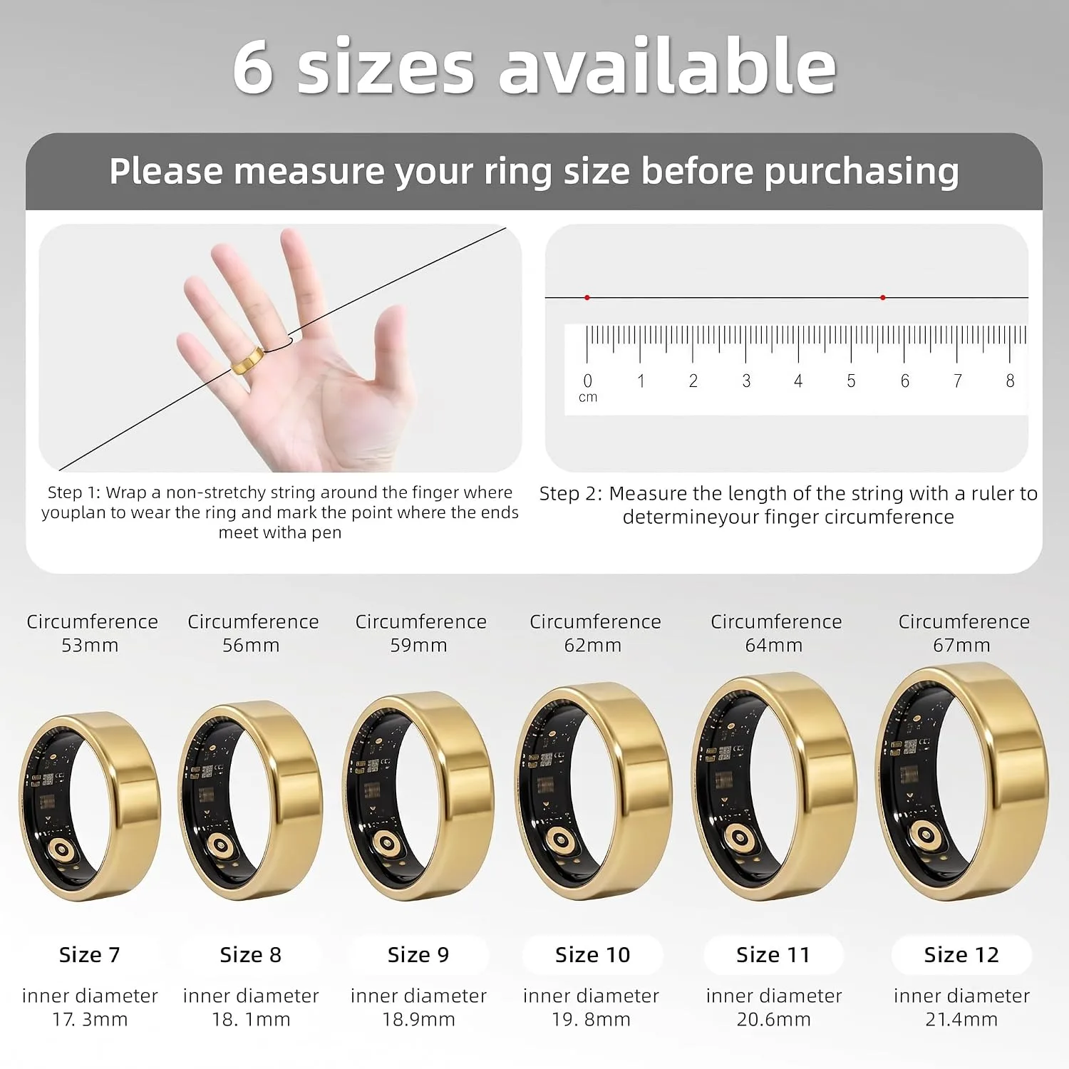 Smart Ring for Women & Men, Fitness Tracker Ring No App Fee (Gold 9)