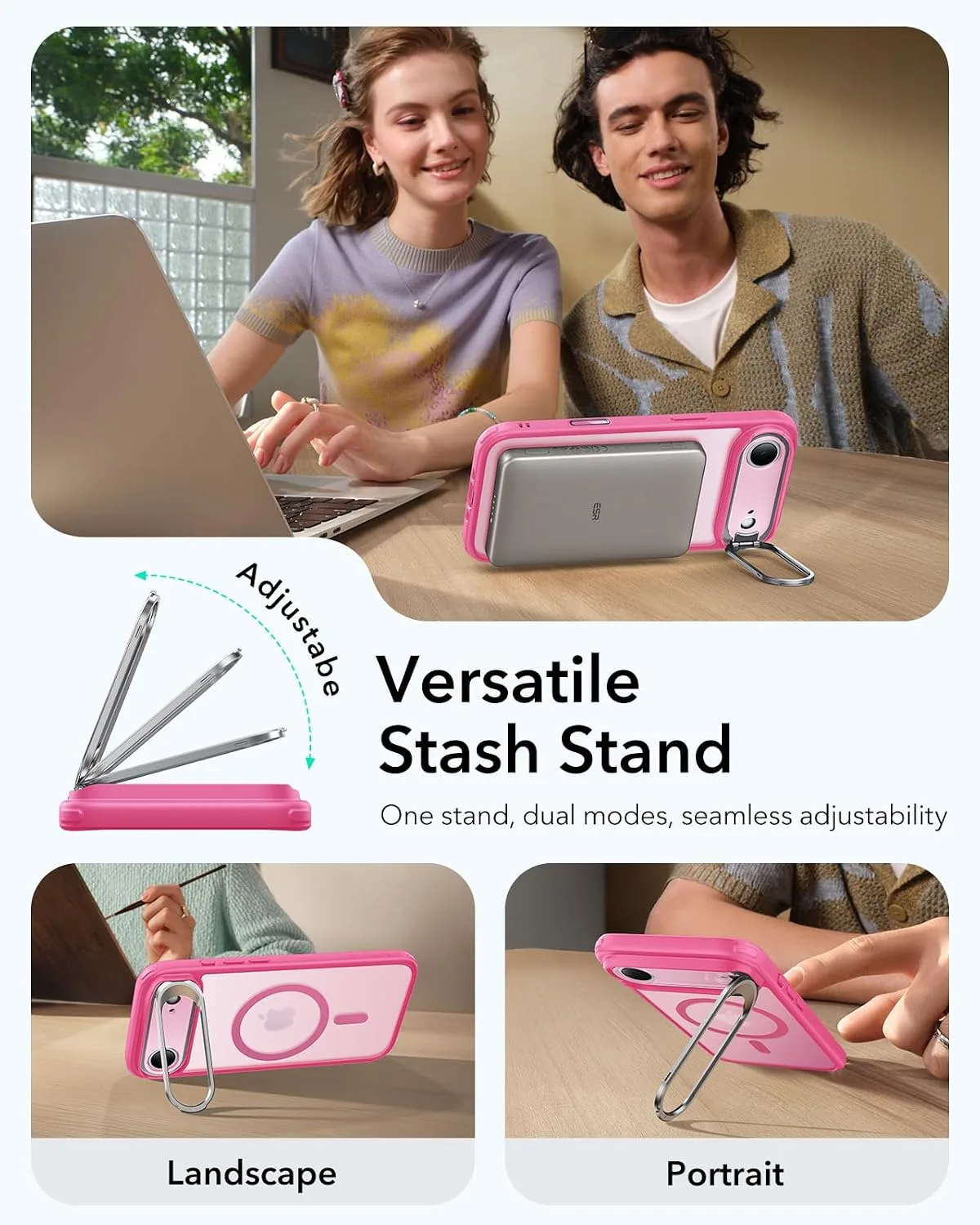 ESR Classic Hybrid Case for iPhone Air with Flex Stand, Frosted Pink