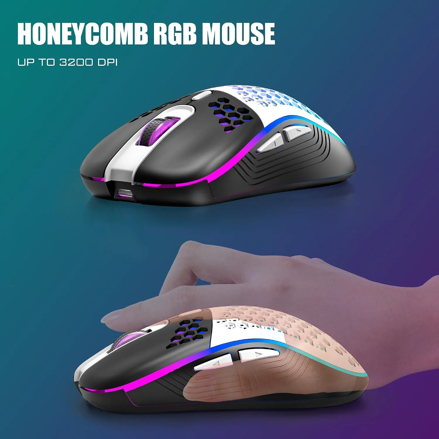 RedThunder K84 Wireless Keyboard and Mouse Combo, LED Rainbow Backlit Rechargeable Battery, 75% Layout TKL Ultra Compact Gaming Keyboard & Lightweight 3200 DPI Honeycomb Optical Mouse (White-Black)