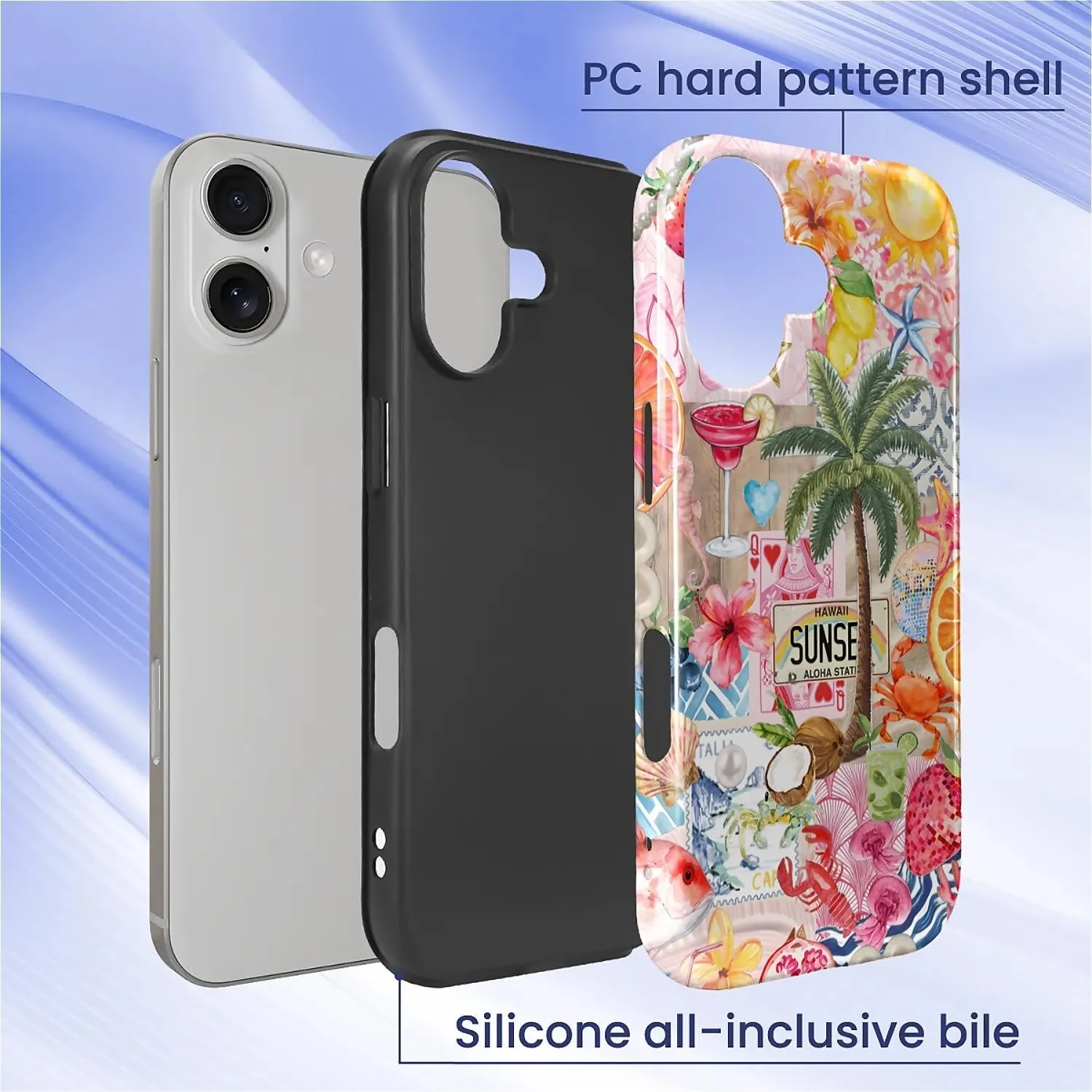 DAIZAG Case for iPhone 17,Mixed 2 Layer Design Shockproof Soft TPU Ddouble Protection Phone Case for iPhone 17-Aesthetic Summer Beach
