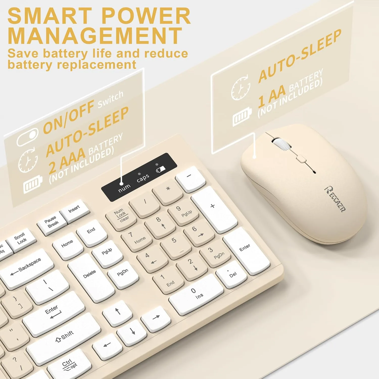 Wireless Keyboard and Mouse Combo Silent for Office and Home(Latte Color)