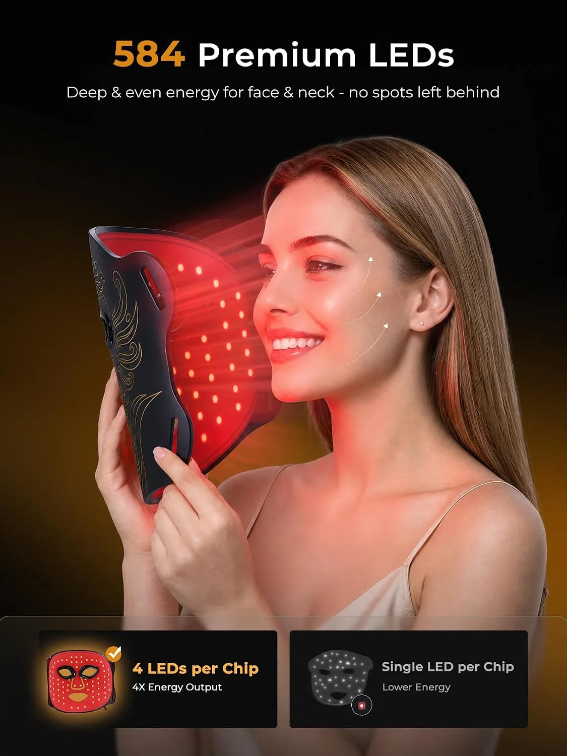 Red Light Therapy for Face & Neck, 850nm NIR LED Face Mask (M09), Rechargeable Light Therapy Mask - 240 Mins Use, Portable Home Skin Care Device for Anti-Aging & Skin Firming, Black