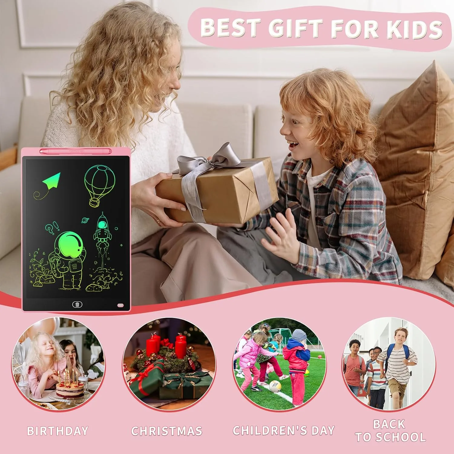 [2 Pack] Genialba LCD Writing Tablet 8.5-Inch Colorful Doodle Board, Toddler Learning Educational Toys Gifts for 3-8 Years Old Girls and Boys, Electronic Drawing Pad for Kids (Pink&Blue)
