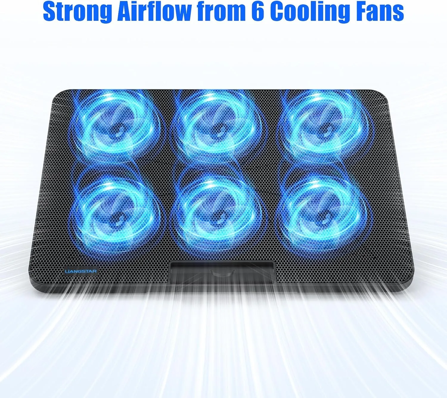LIANGSTAR Laptop Cooling Pad, Laptop Cooler with 6 Quiet Fans for 12-17 Inch Notebook Gaming Fan Stable Stand, 7 Height & Wind Speed Adjustable, 2 USB Port & Phone Holder (Black)