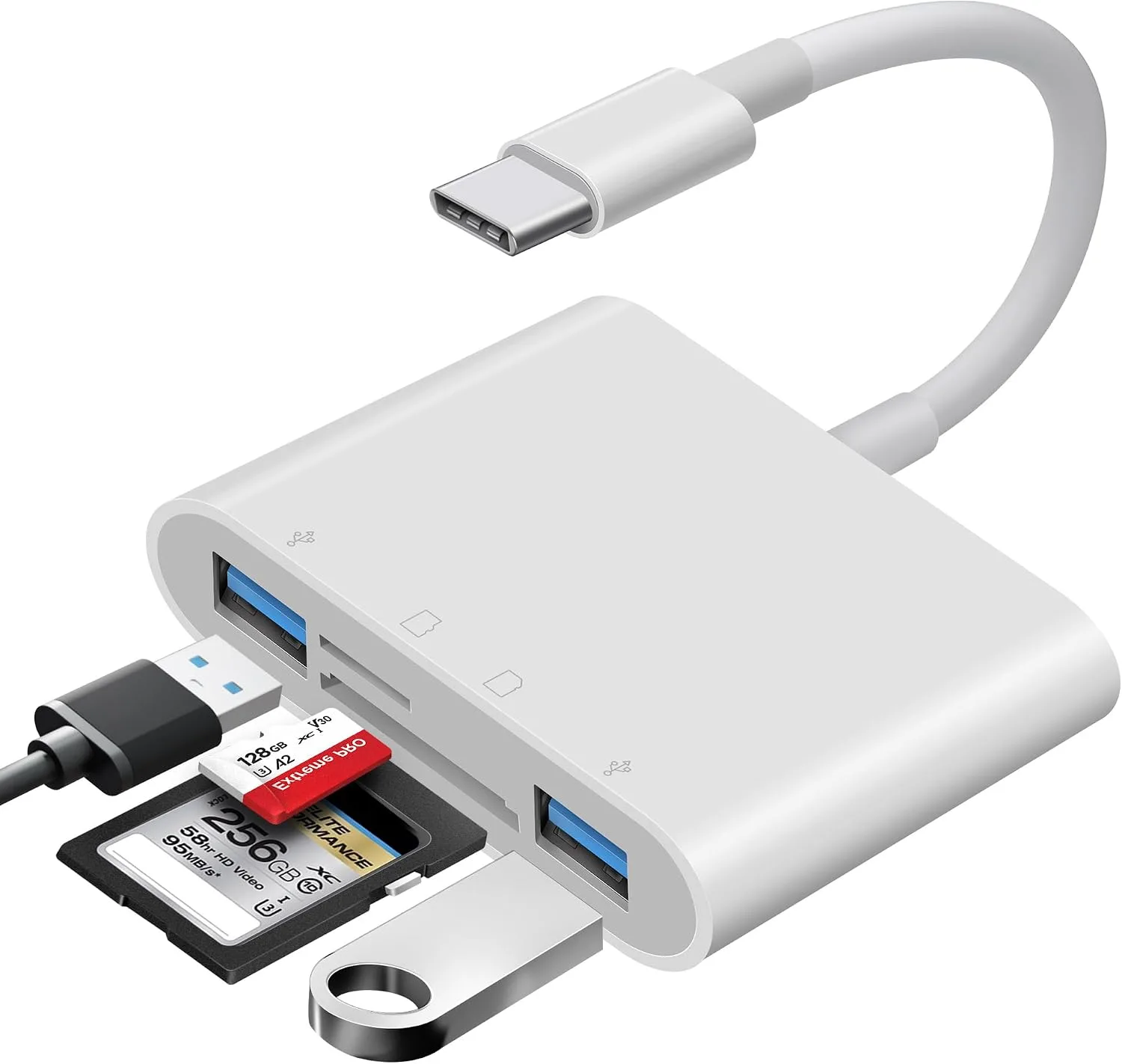 USB C SD Card Reader for Mac/MacBook/iPad/iPhone 15 Pro WNXSLOAD SD Card Adapter with Dual Card Slots & Dual USB Ports, USB-C/TypeC 4 in 1 Trail Camera Memory Card Reader, Plug and Play - 4 Slots