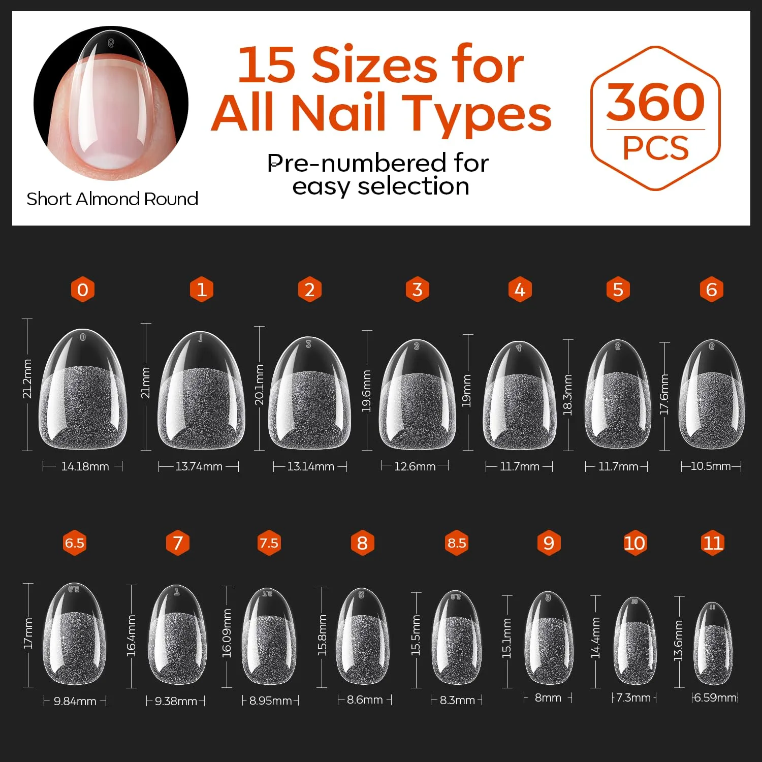 Modelones Short Round Almond Nail Tips 360pcs Clear Fake Oval Press On Nail