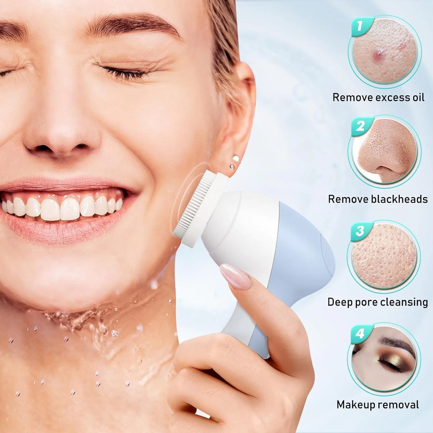 COSLUS FBX04 Facial Cleansing Brush Scrubber, 3-in-1 Bi‑Directional Spin