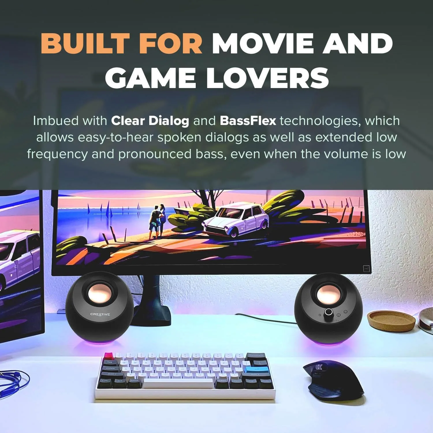 Creative Pebble Pro, 2.0 USB-C Desktop Speakers, RGB, Black
