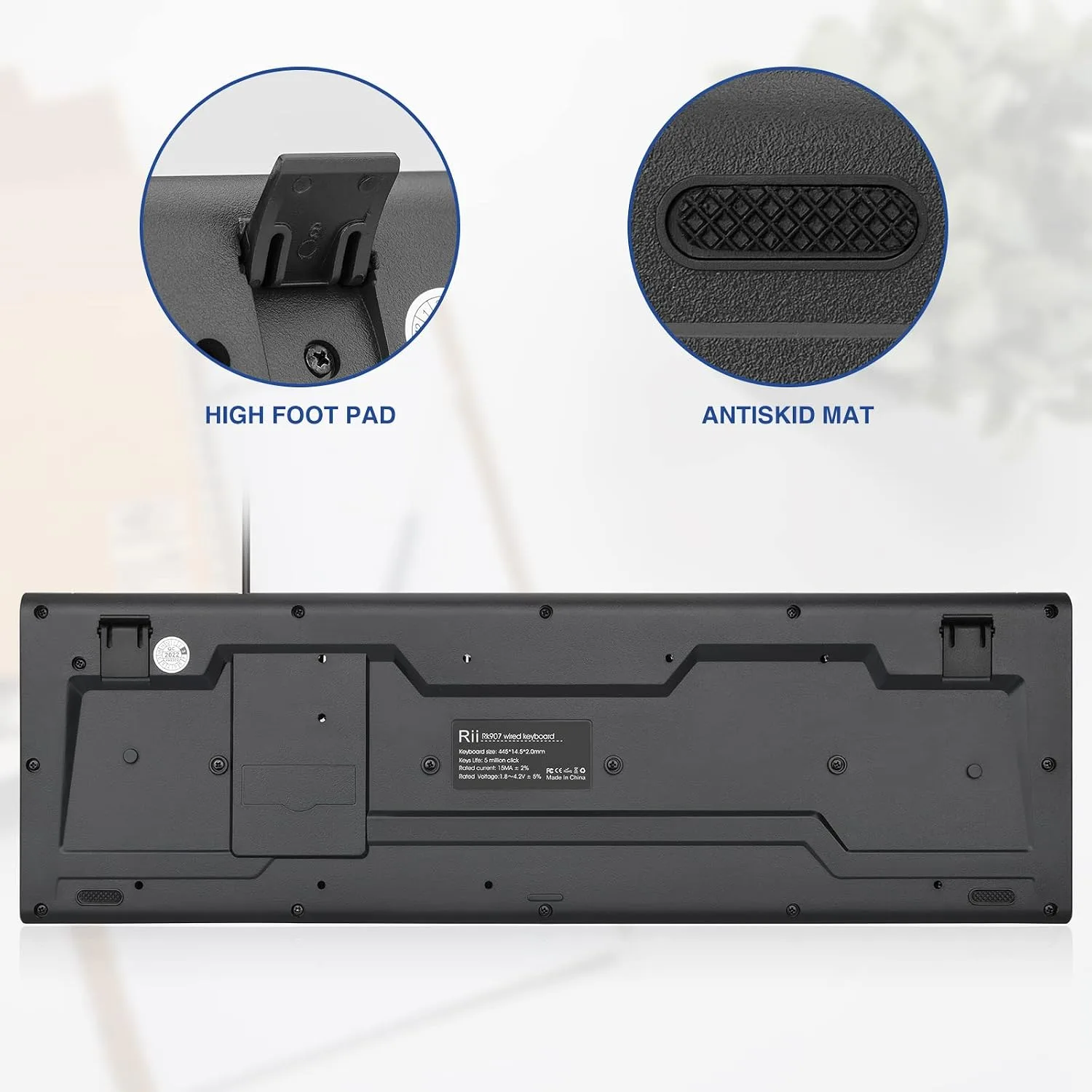 Rii RK907 Ultra-Slim Compact USB Wired Keyboard for MAC and PC-Black(1PCS)