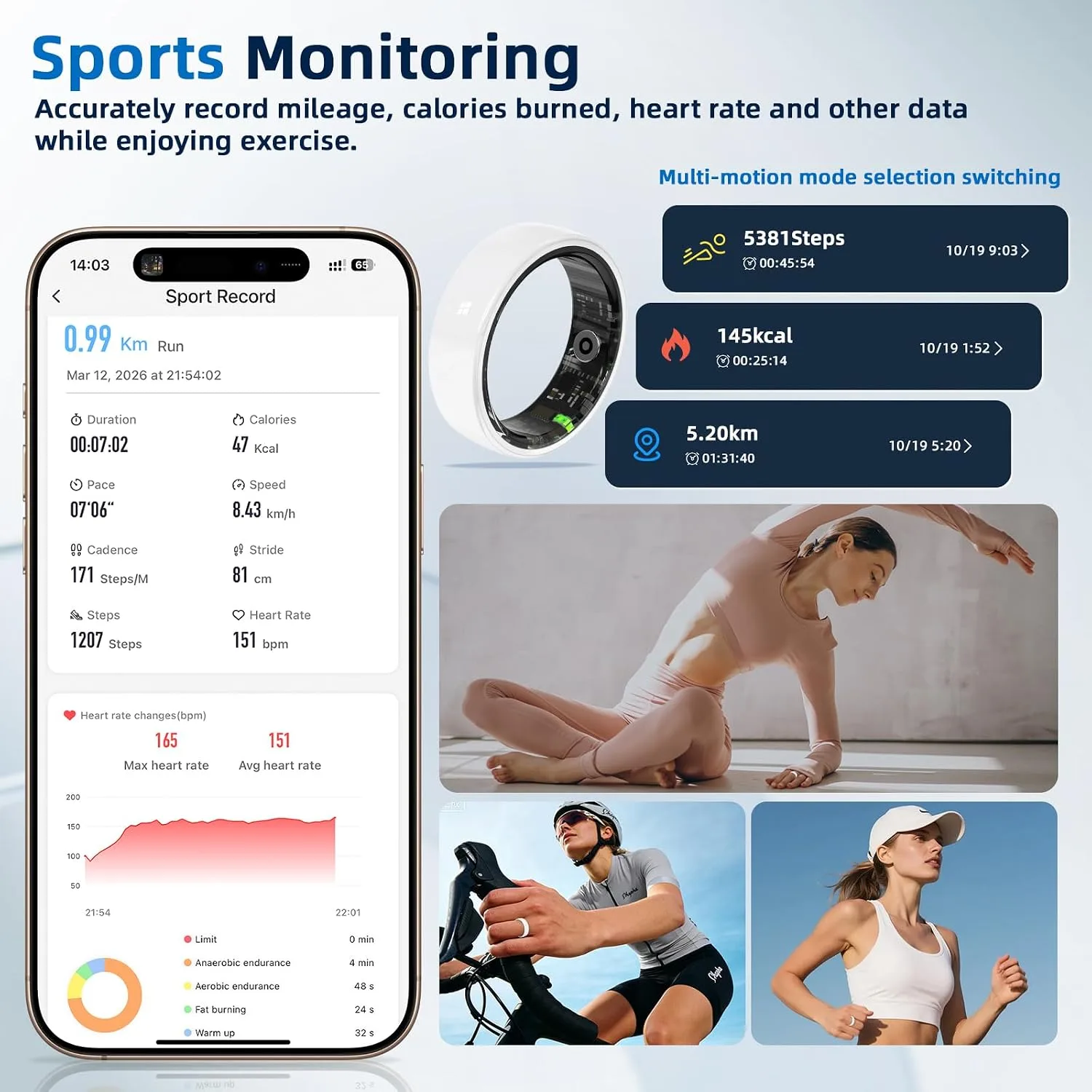 Smart Ring, Ceramics Fitness Tracker & Health Monitoring Ring with Heart Rate Sleep Tracking, Multi-Sport Activity Tracker, 5ATM Waterproof, iOS Android Compatible (White, 9)