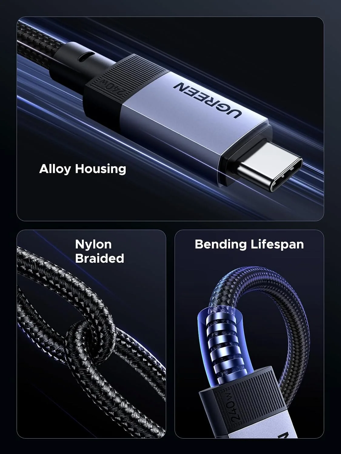 UGREEN 240W PD3.1 USB C Cable USB 3.2 Gen 2 10Gbps, 4K 60Hz Video, 6.6ft