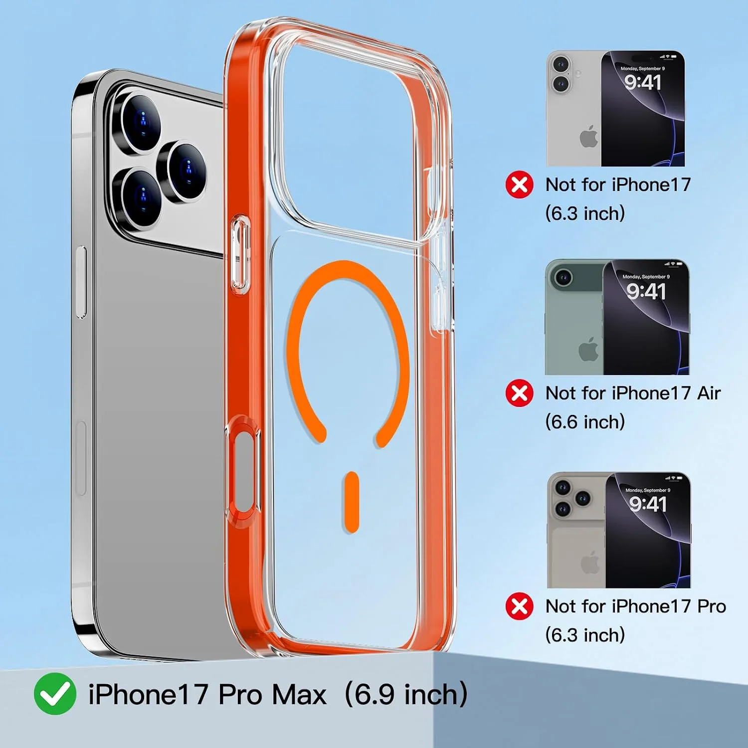 COOLQO Magnetic for iPhone 18/17 Pro Max Case, Crystal Clear, Orange