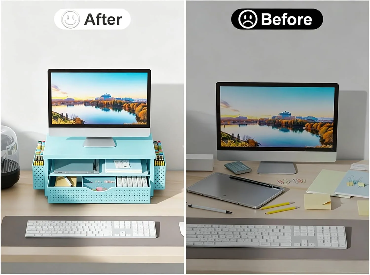 gianotter Monitor Stand with Drawer and 2 Pen Holders (Blue)
