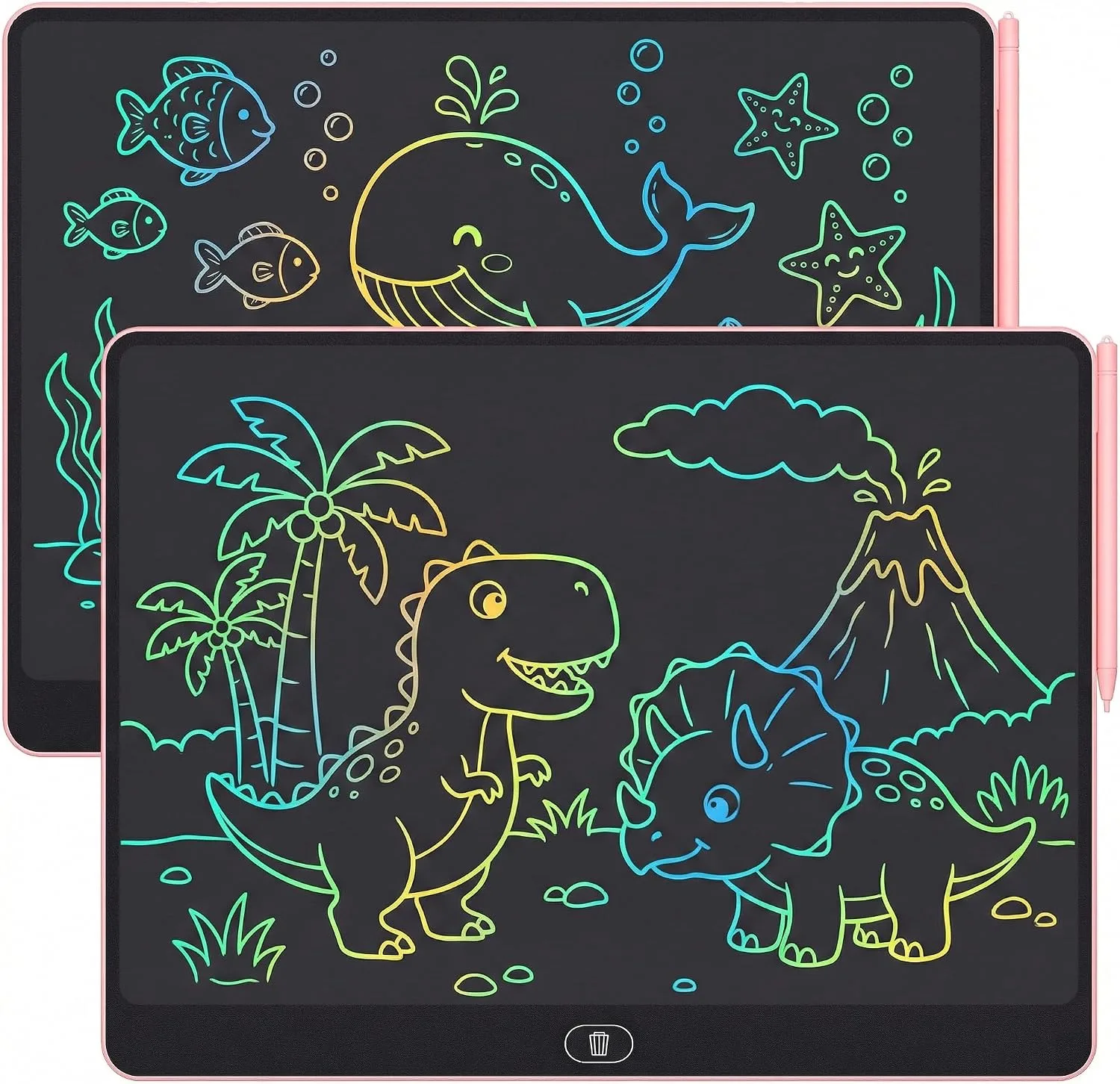 16 Inch LCD Writing Tablet for Kids 2 Pack, Large Drawing Board Doodle Pad, Colorful Screen Erasable Sketch Tablet, Travel Toys and Reusable Learning Gift for Boys Girls (Pink)